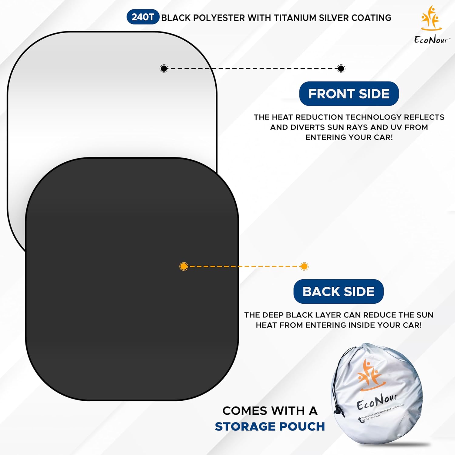 EcoNour 2-Piece Car Windshield Sun Shade | Sun Blocker for Car Windshield Reflects Heat and UV Rays | Foldable Automotive Interior Accessories for Sun Protection | Medium (28 x 31 inches)