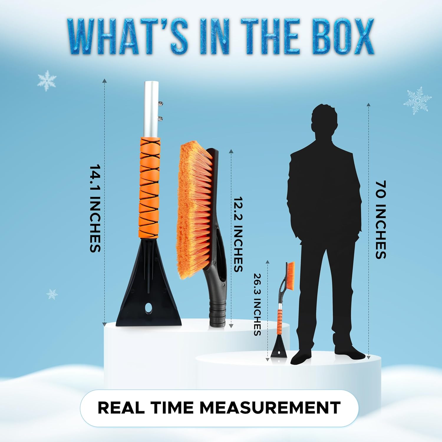 EcoNour 27" Aluminum Snow Brush & Ice Scraper for Car Windshield and Window | Car Snow Scraper and Brush with Ergonomic Foam Grip Winter Accessories (Orange)