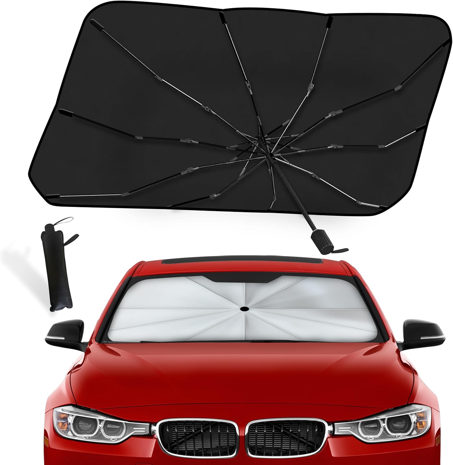EcoNour Car Windshield Sun Shade, Umbrella Car Sun Shade – Foldable Glass Fiber Car Shade, UV Sunshade for Car Windshield, 240T Polyester Sun Shade Car Windshield, Car Sun Shade Windshield (57
