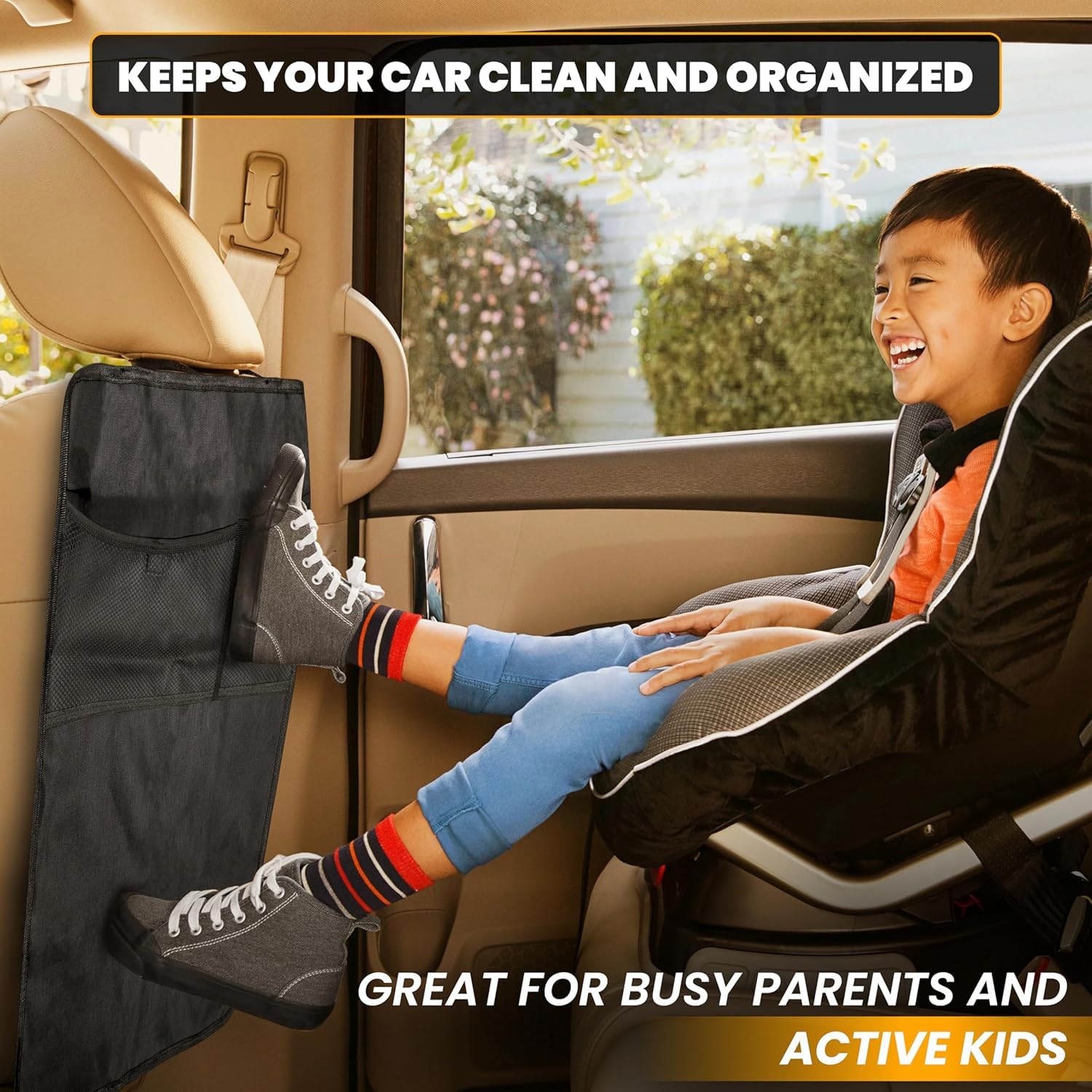 EcoNour Large Back Seat Protector 2-Pack – Includes 2-pocket organizer for toys and essentials.