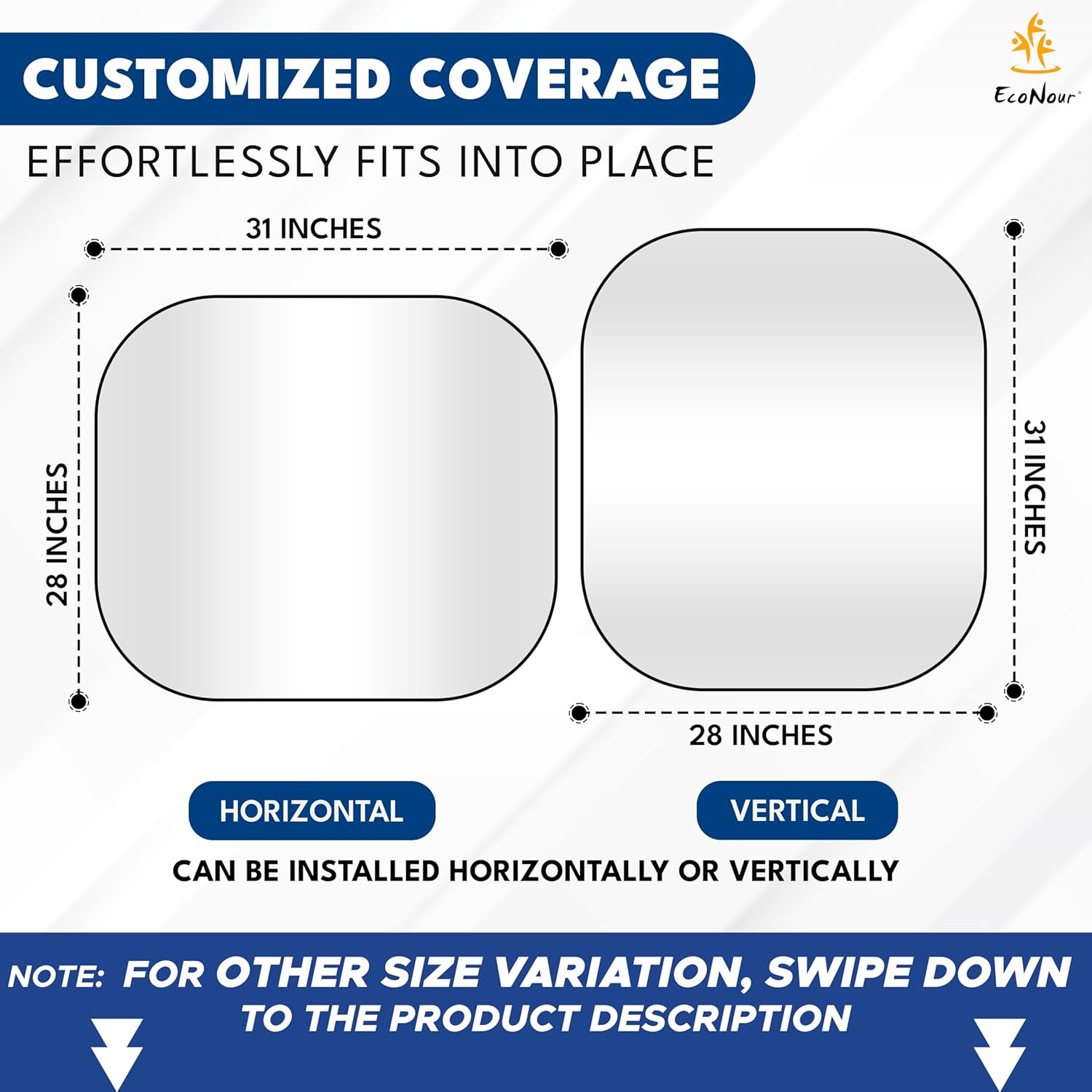 EcoNour 2-Piece Car Windshield Sun Shade | Sun Blocker for Car Windshield Reflects Heat and UV Rays | Foldable Automotive Interior Accessories for Sun Protection | Medium (28 x 31 inches)