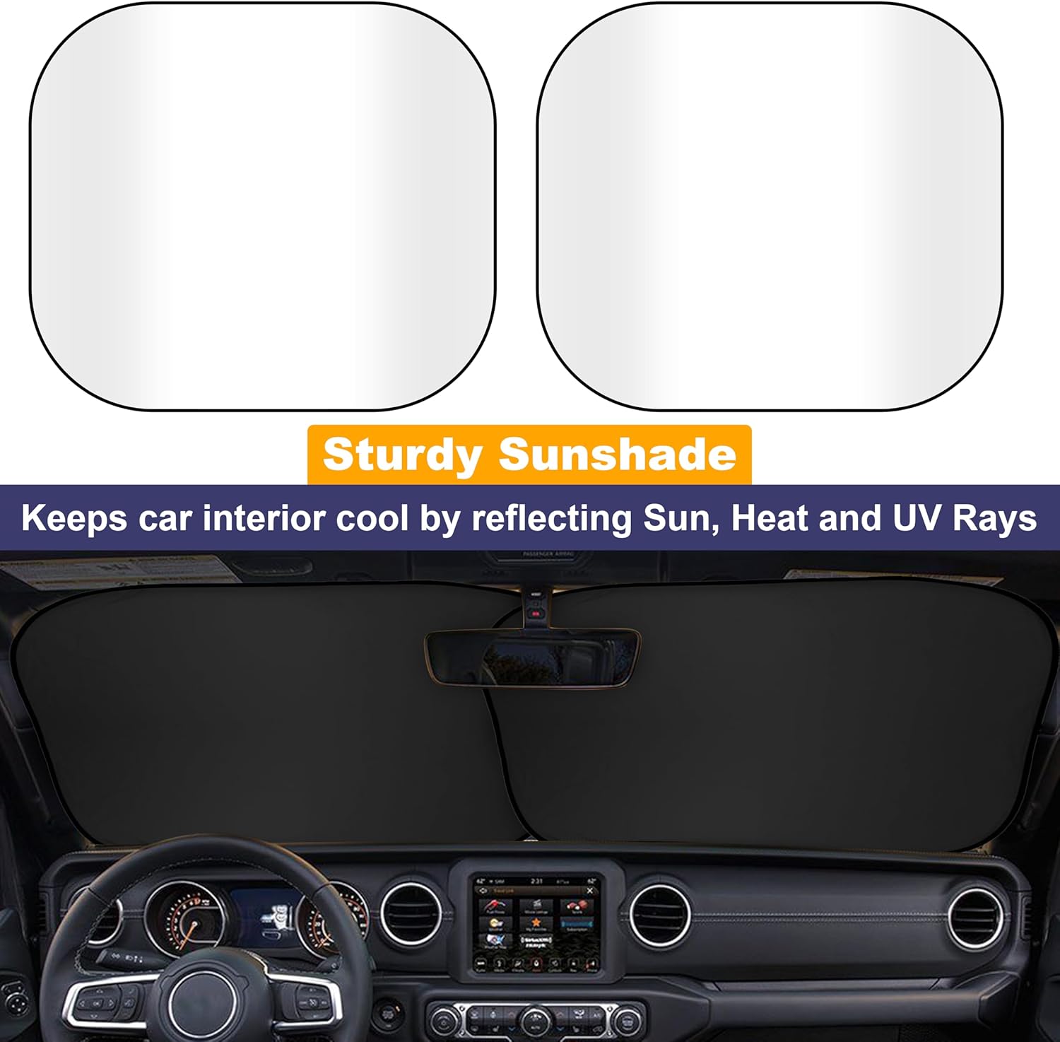 EcoNour 2-Piece Car Windshield Sun Shade | Durable 240T Polyester Sun Shield for Front Window Blocks UV Rays | Foldable Automotive Interior Accessories for Sun Protection (X-Small 18 x 26 inches)