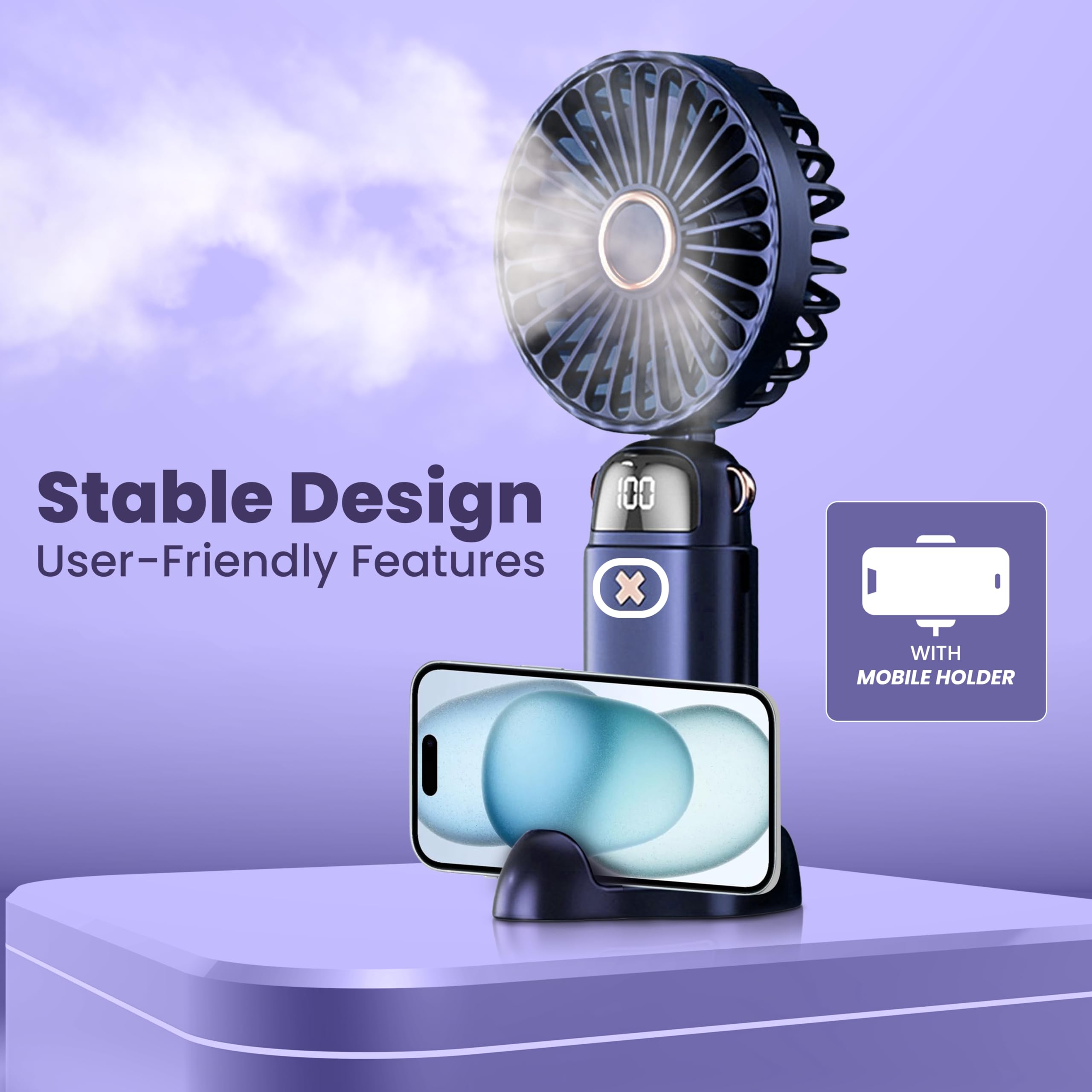 EcoNour Portable Handheld Fan | USB Rechargeable Mini Fan with 5 Speeds