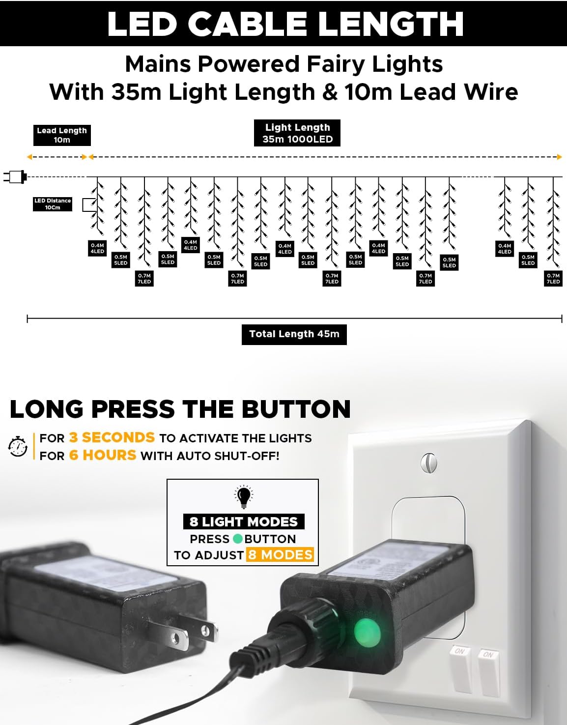EcoNour Icicle Lights for Outside | 1000 LED Icicle Christmas Lights Outdoor with 8 Modes, Connectable String Light with Timer, Memory Function, Waterproof Twinkle Outdoor Christmas lights- Warm White