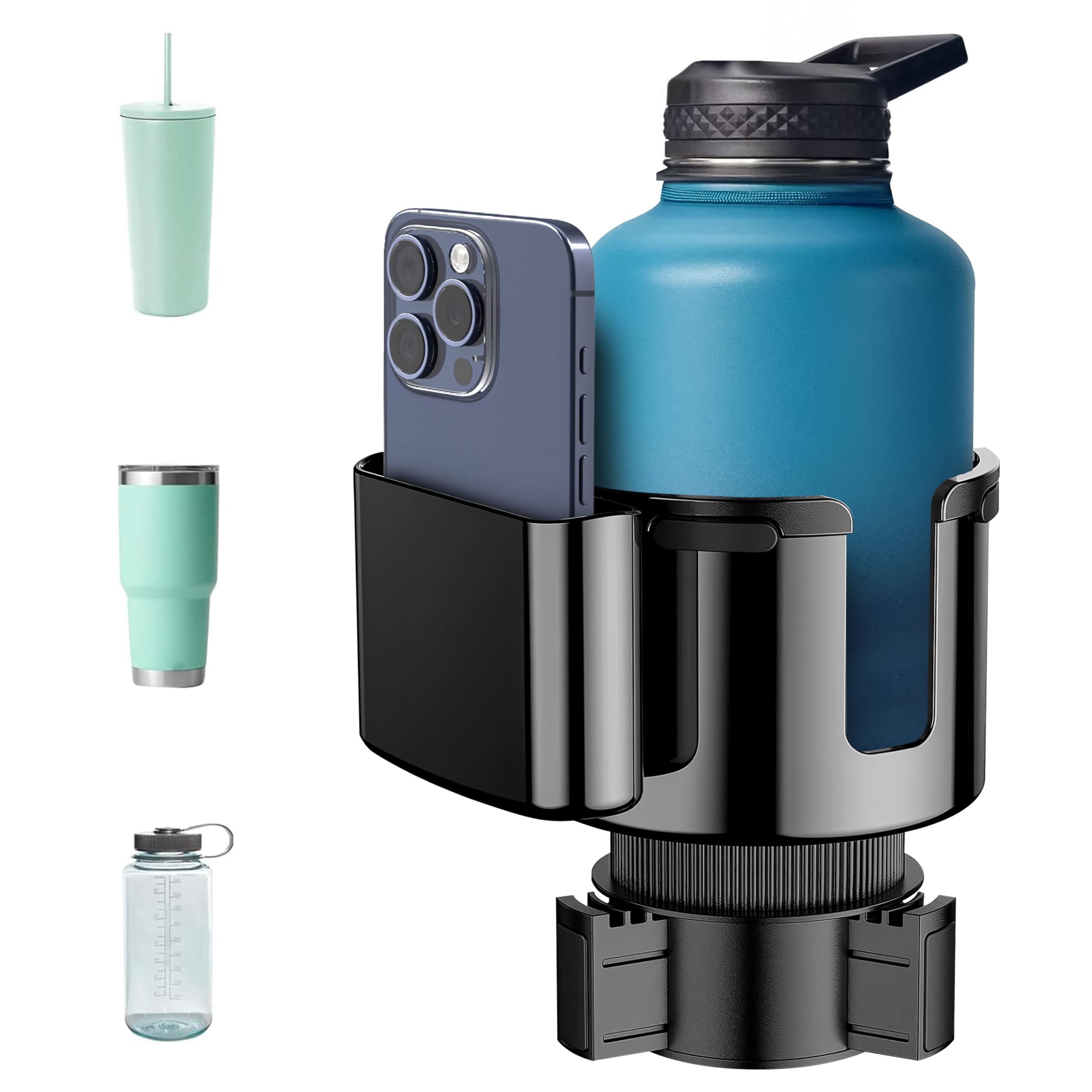 EcoNour Car Cup Holder Expander fits Hydro Flask, Yeti, Nalgene, and large bottles.