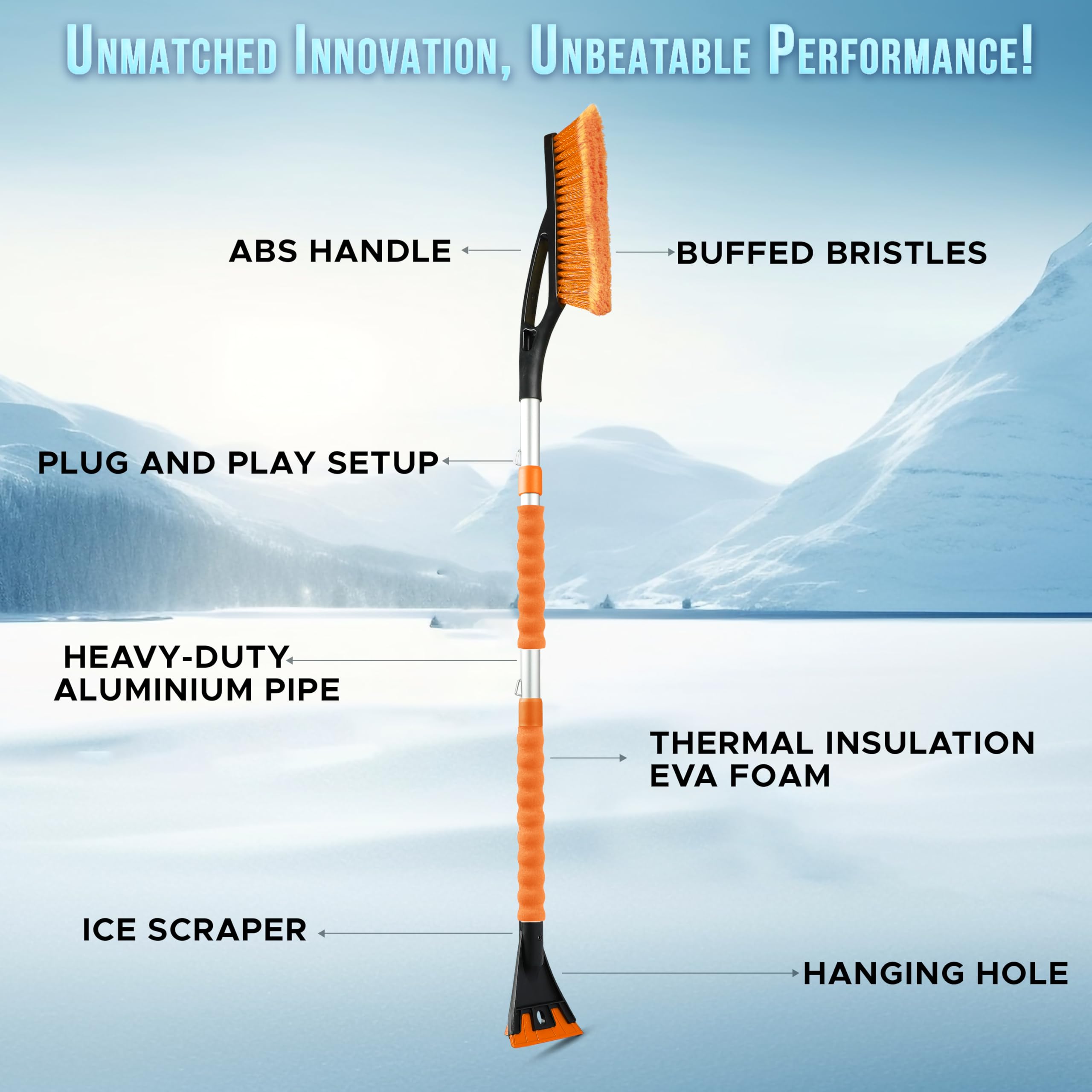 Extendable Ice Scraper for Car Windshield with brush for winter car cleaning