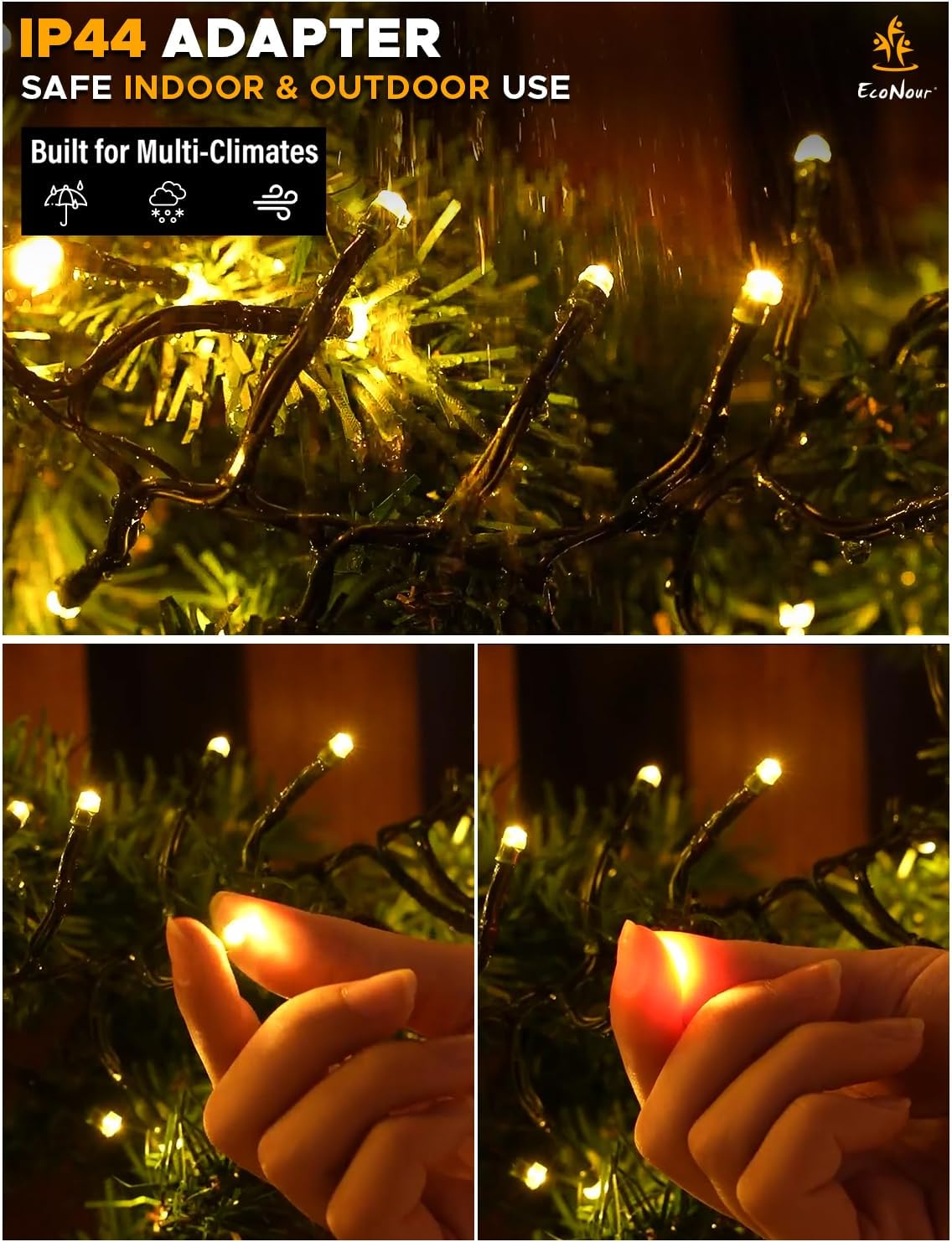 EcoNour 74Ft 1000 LED Cluster Twinkle Lights for Christmas Tree, 8 Modes String Lights for Decoration with Timer and Memory Function, Ambient Warm White Fairy Lights for Magical Home & Garden Decor