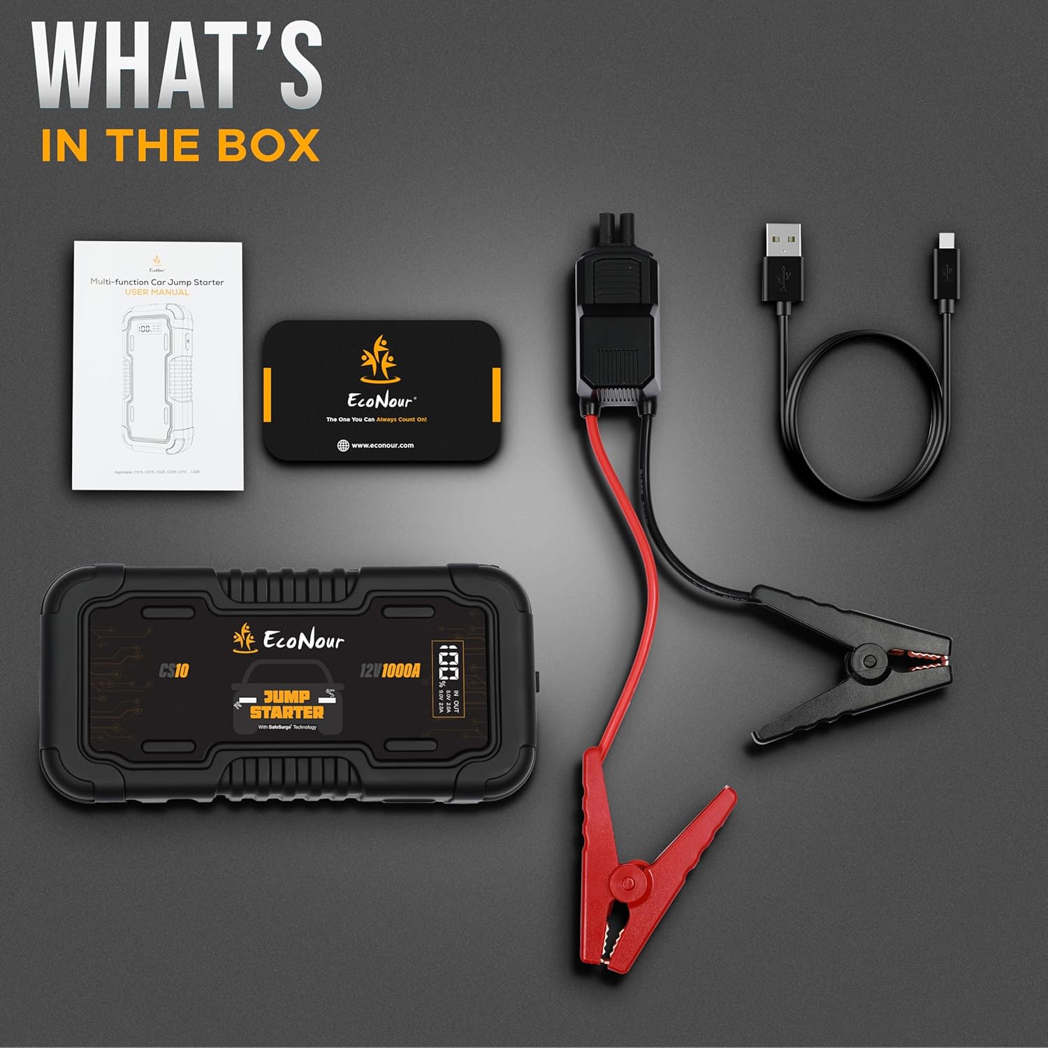 1600A car battery jump starter EcoNour portable jump starter with cables