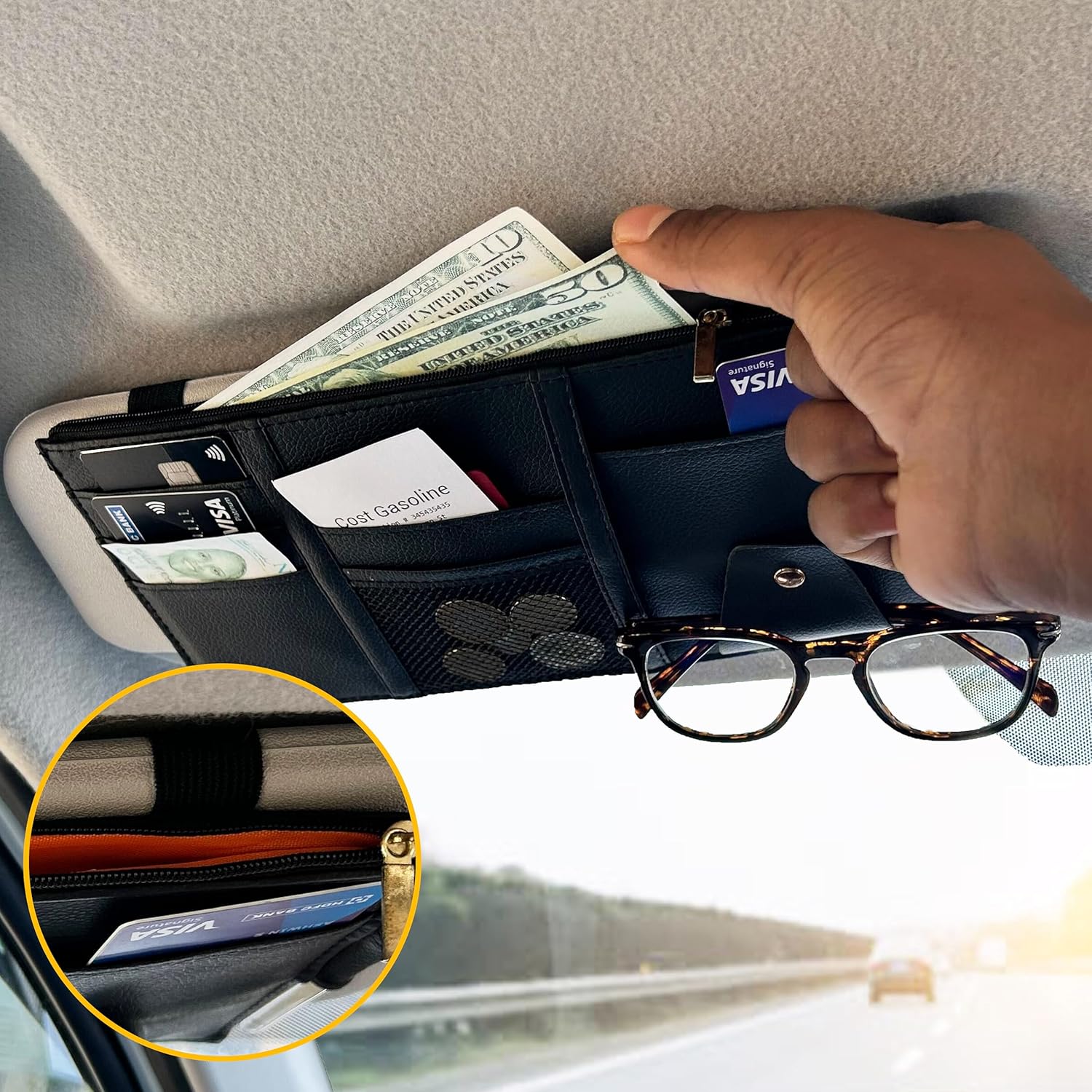 Car Sun Visor Organizer Small | EcoNour Black Multi-Pocket Car Sun Visor Organizer Small | EcoNour Black Multi-Pocket