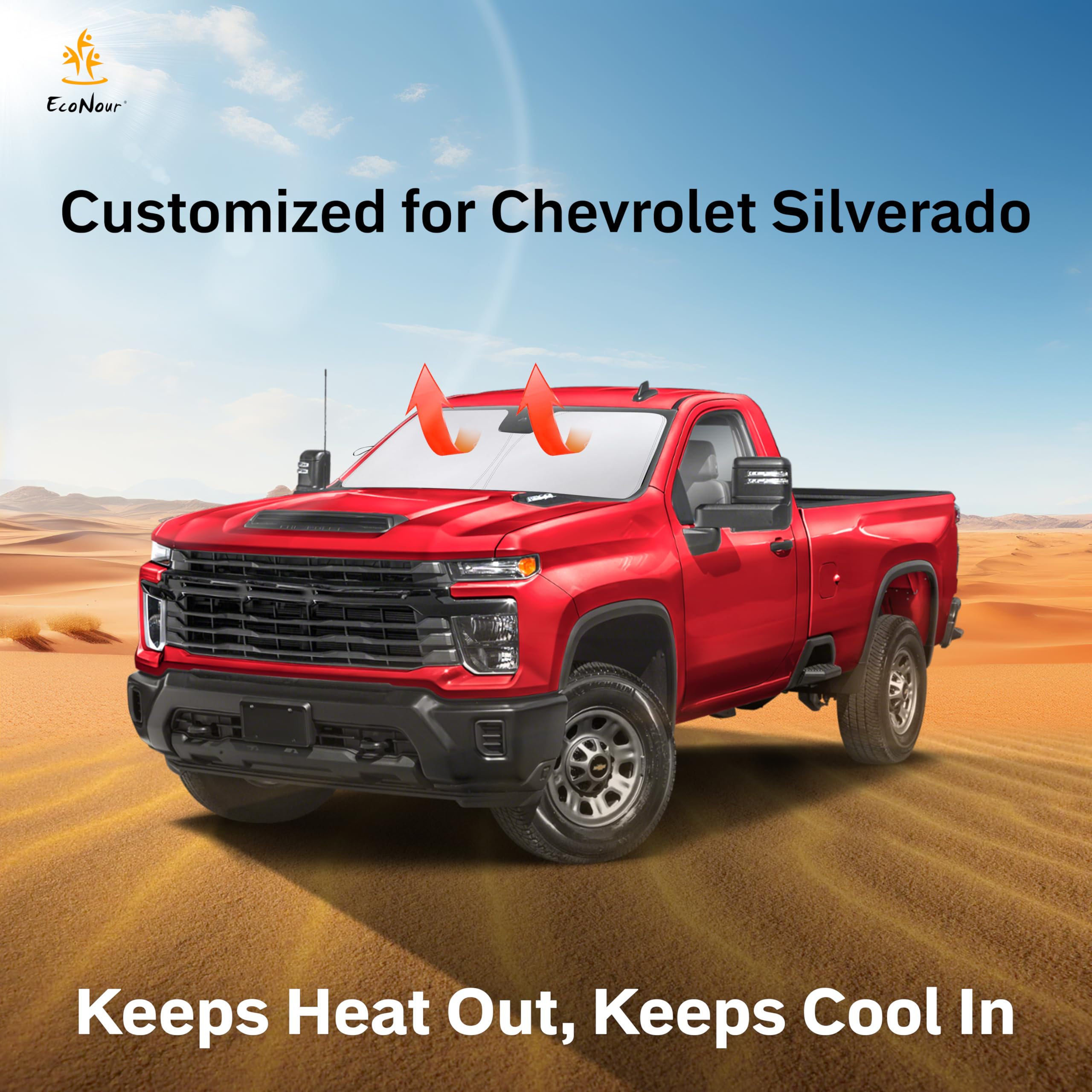 EcoNour Chevrolet Silverado Windshield Sunshade keeps truck interior cool