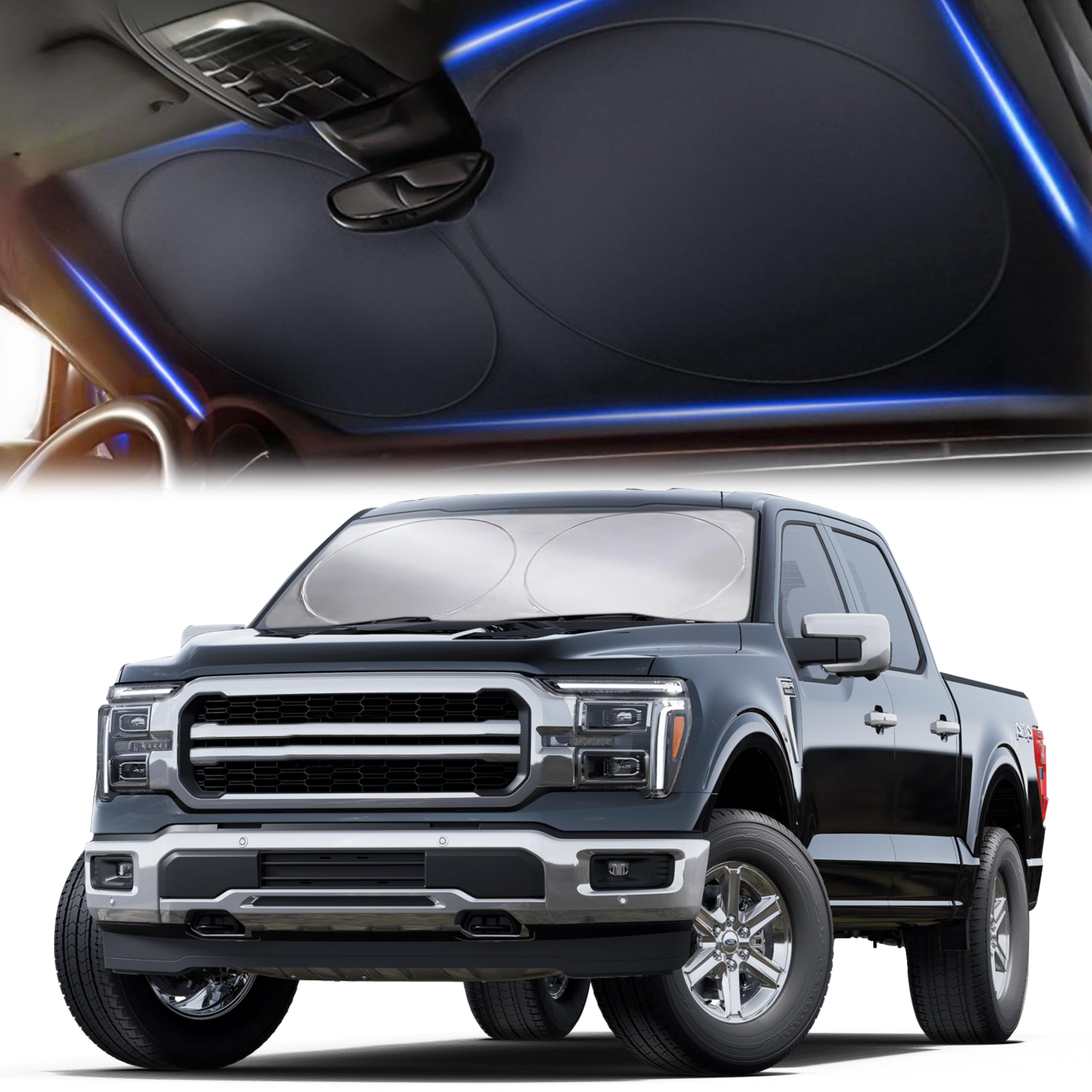 Truck Windshield Sun Shade XL 69x35 EcoNour | 240T Polyester Sun Visor Blocks UV Rays & Heat