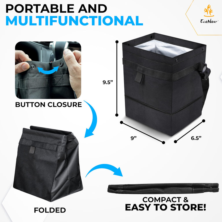 Foldable Car Trash Bag, EcoNour waterproof trash can for back seat use.