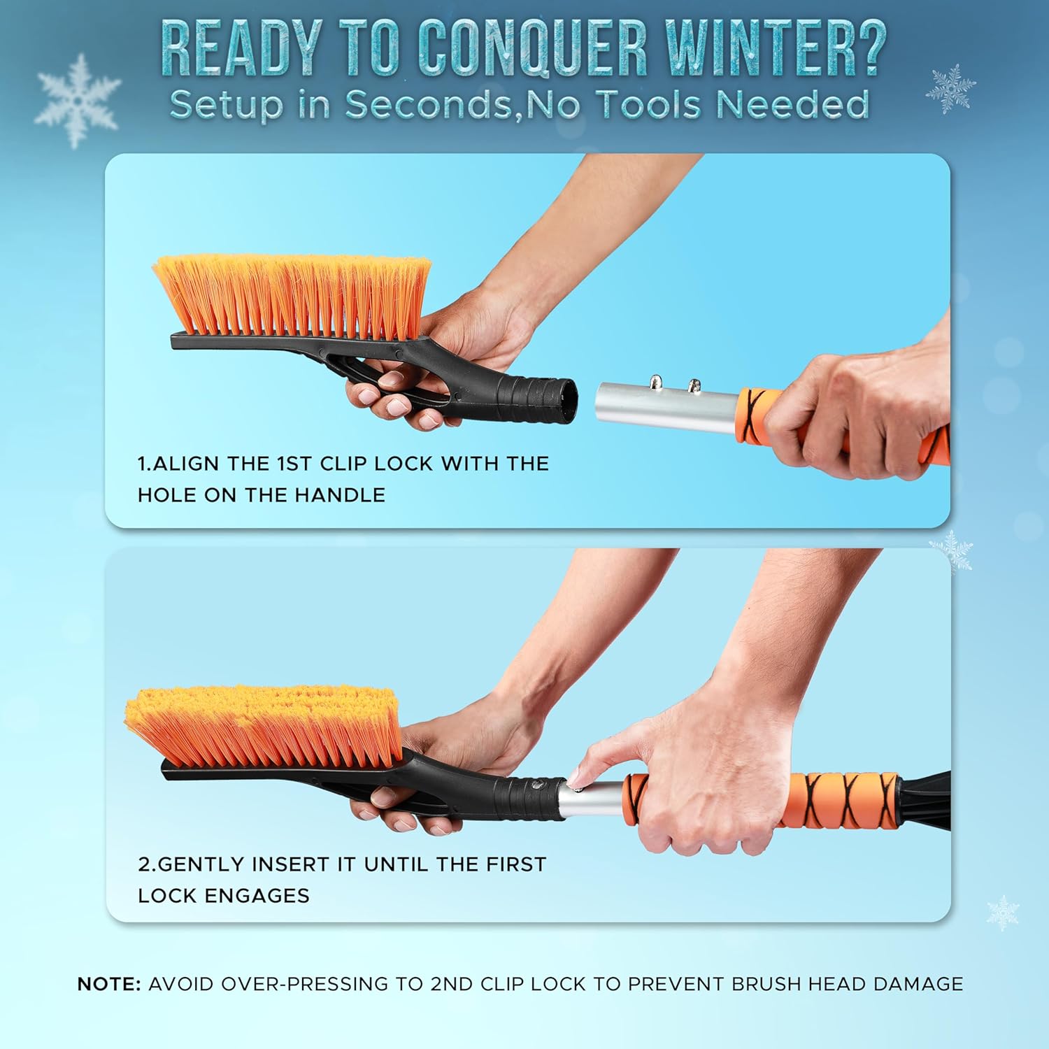 EcoNour 27" Car Snow Brush & Ice Scraper for Car Windshield (2 Pack) | Scratch Free Bristle Head Snow Brush & Tough Window Snow Scraper with Aluminium Body | Snow Removal Winter Car Accessories
