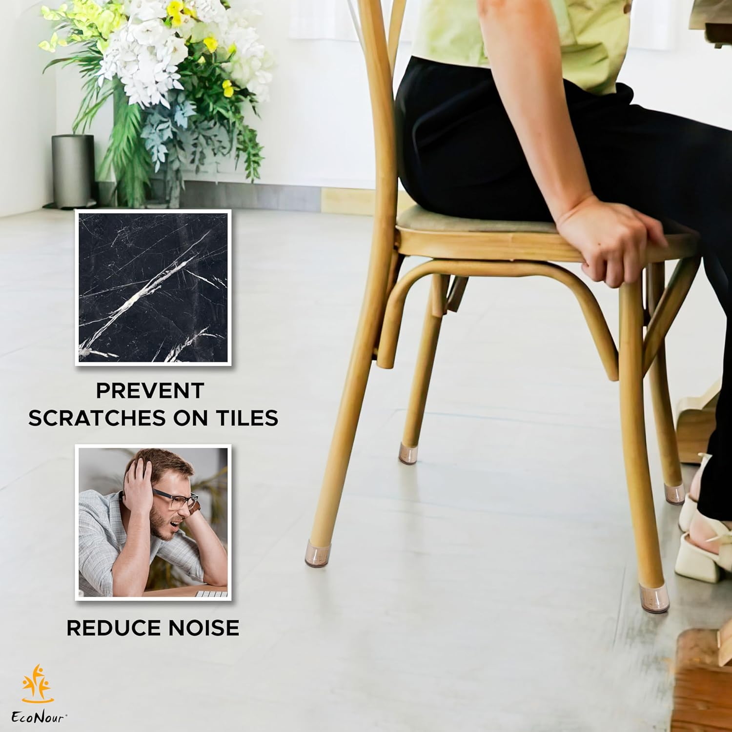 EcoNour 32 Pcs Chair Leg Floor Protectors for Hardwood Floors Silicone Covers to Protect Wood Tile Floors Felt Pads Furniture Cup with Felt Pads for Protecting Floors from Scratches(Large)