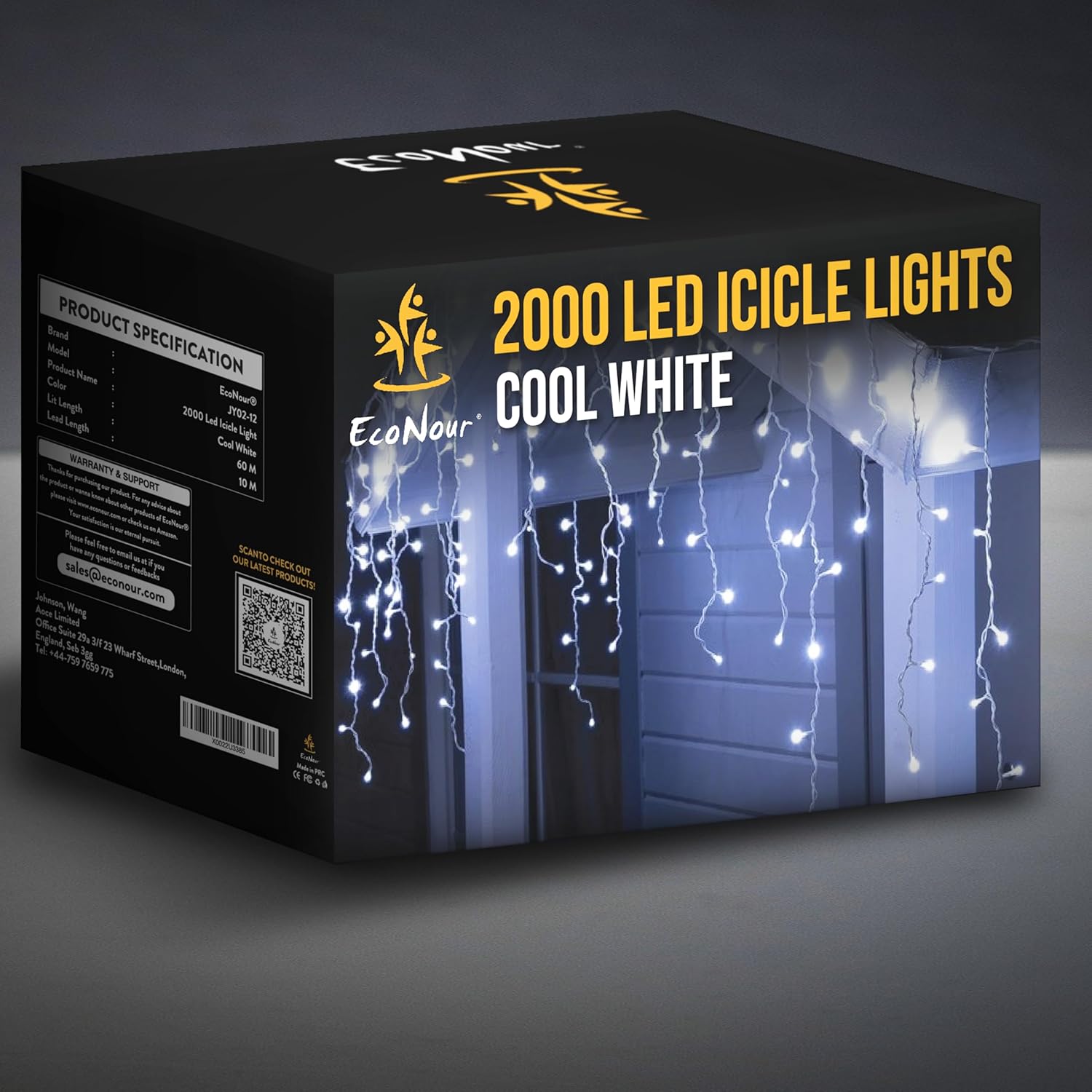 EcoNour Icicle Lights Outdoor Christmas Lights 2000 LED 60M Cool White Decorations String Fairy Lights with Timer for Xmas Garden & Party | Mains Powered Clear Cable