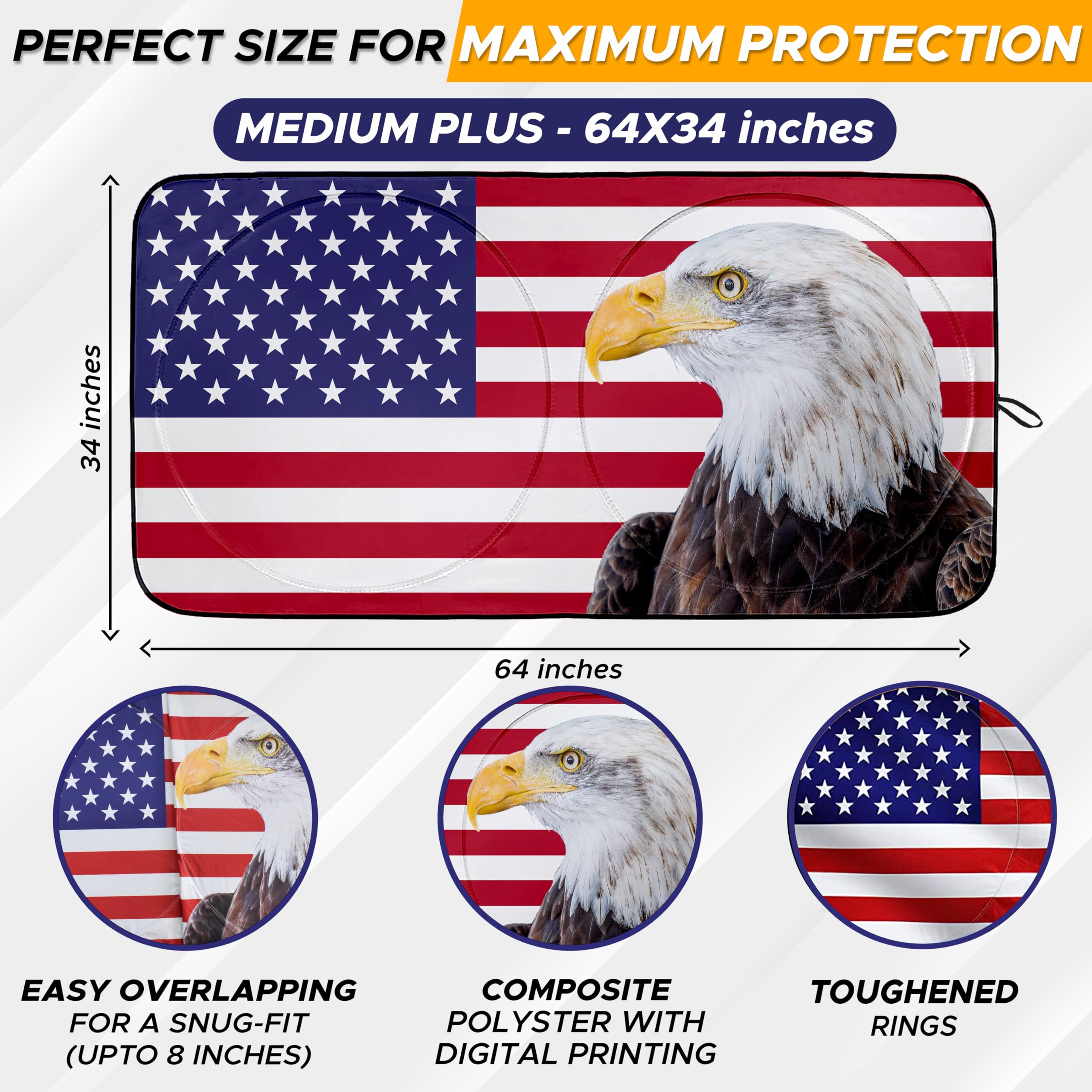 240T American Flag Windshield Sun Shade blocks UV rays and heat