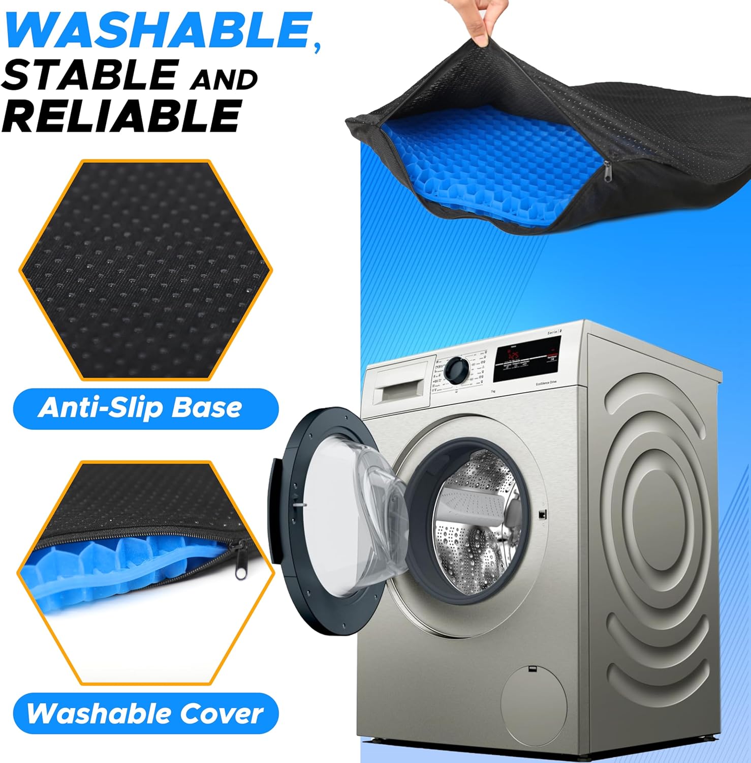 EcoNour Gel Seat Cushion for Pain Relief - Blue | Removable Double-Layer Honeycomb Design for Tailbone & Sciatica Relief | Durable, Breathable & Washable Cover Cushion for Office, Car and Wheelchair