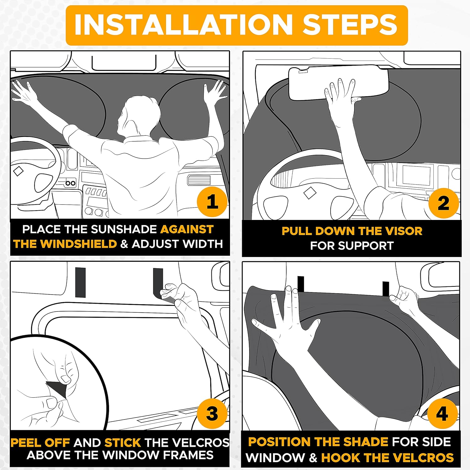 EcoNour Semi-Truck Sun Shade | 240T UV Protective Sunshade for Windshield & Side Windows | Maximum Coverage to Block UV/Sun Heat Rays | Best for Semi, Commercial & Big Rig Trucks