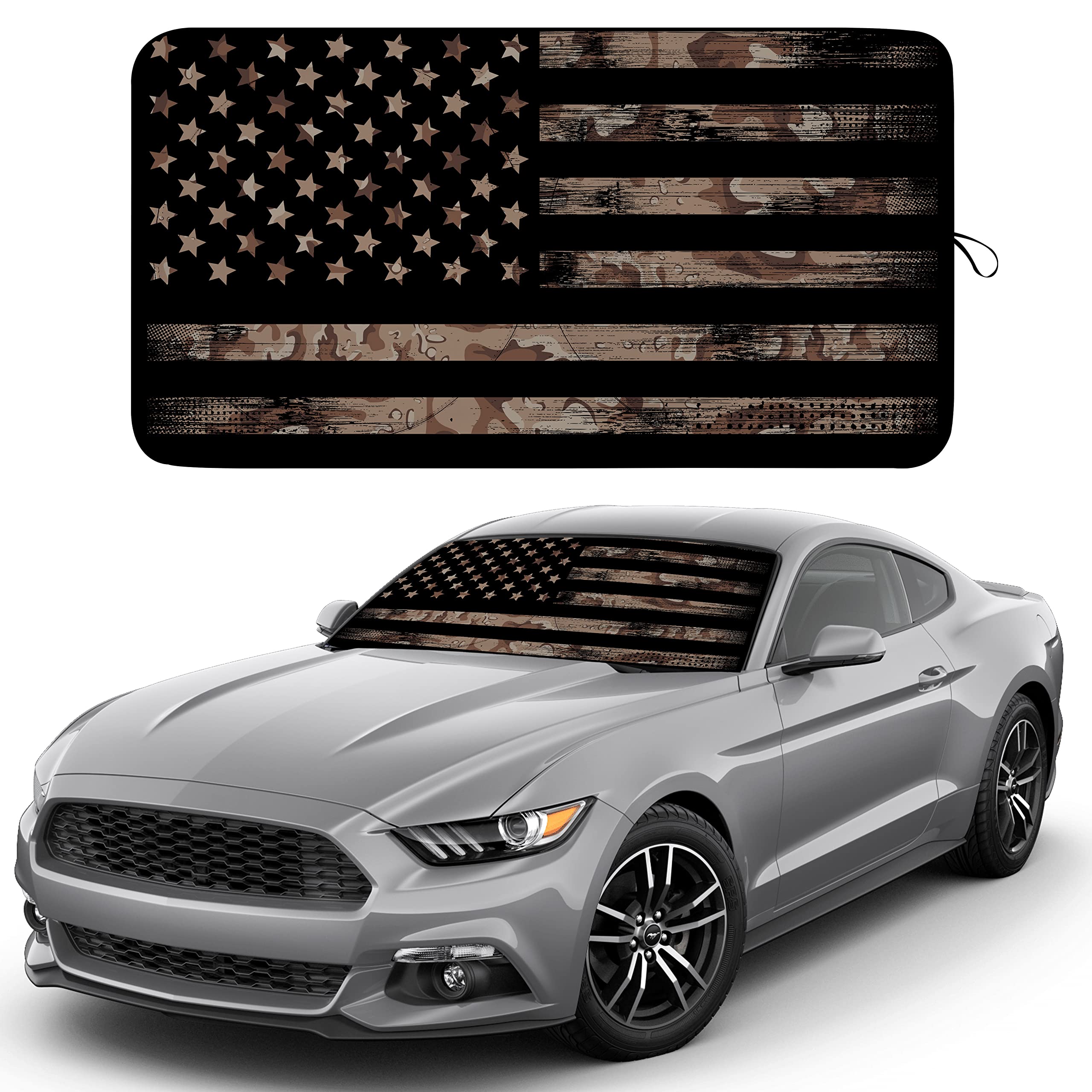 EcoNour Camouflage American Flag Windshield Sun Shade 64