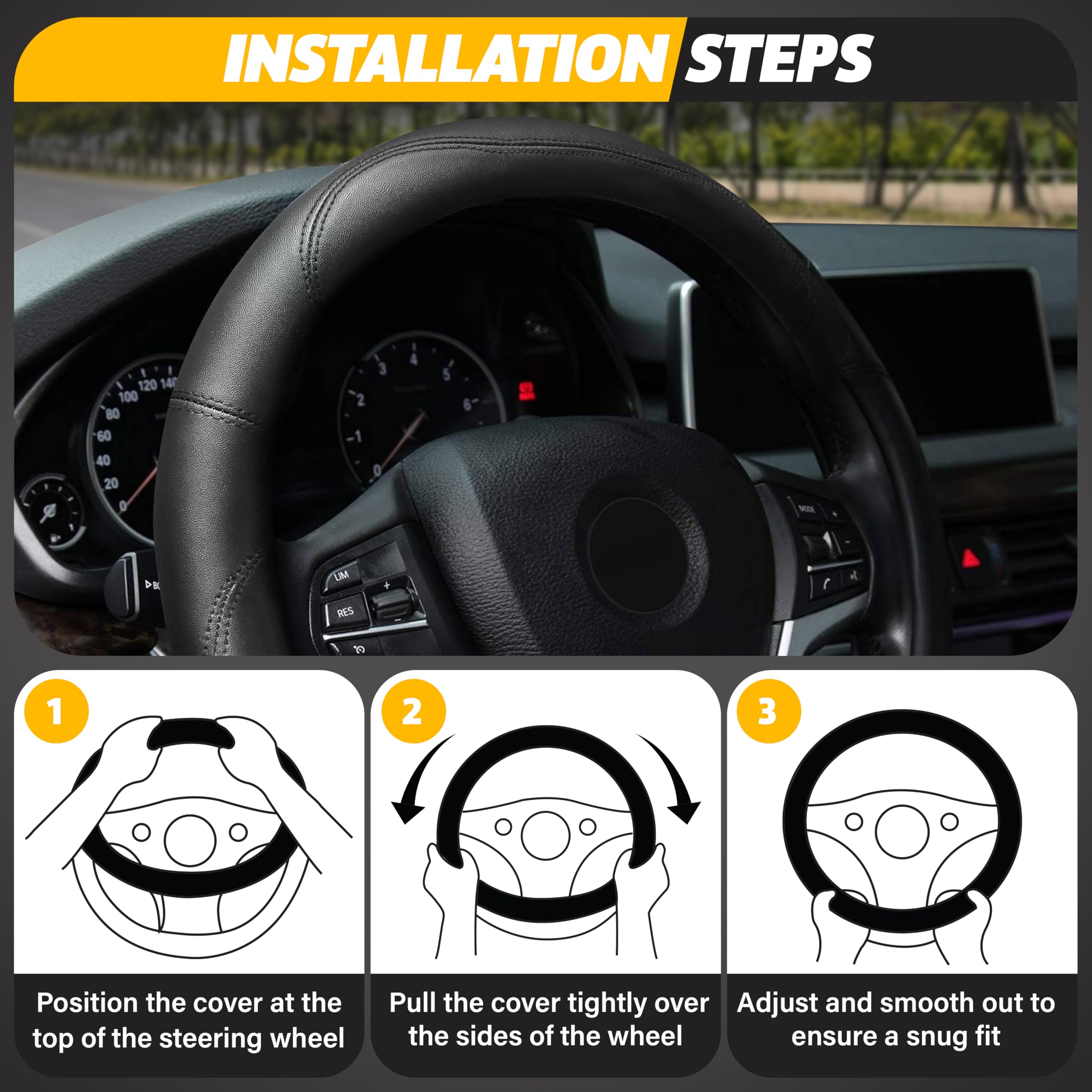 Black PU leather Car Steering Wheel Cover with soft grip