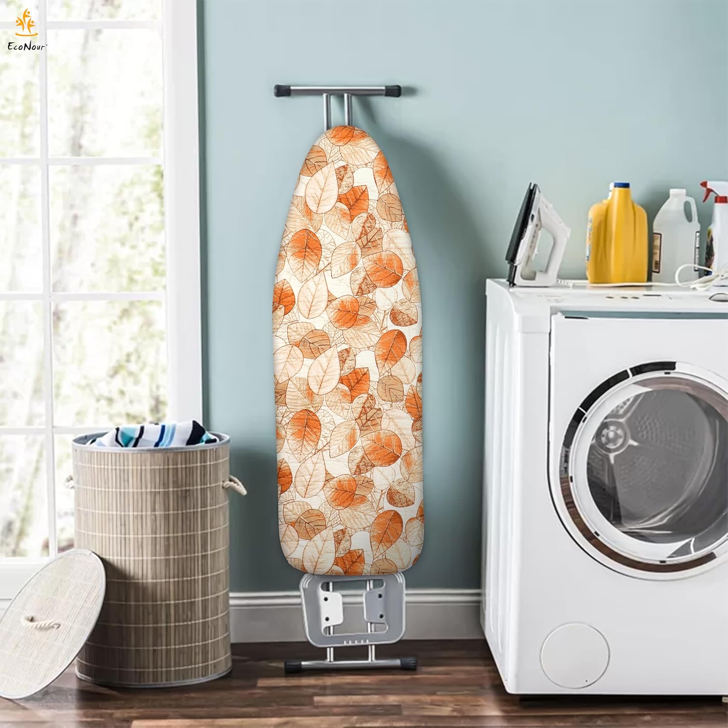 EcoNour Ironing Board Covers 124 x 38 cm Extra Thick 7mm Padding, 100% Cotton Top Covers Easy-Fit for Protecting Ironing Board Cover Complete Set with 4 Strings and Scorch Resistant Padding - Large