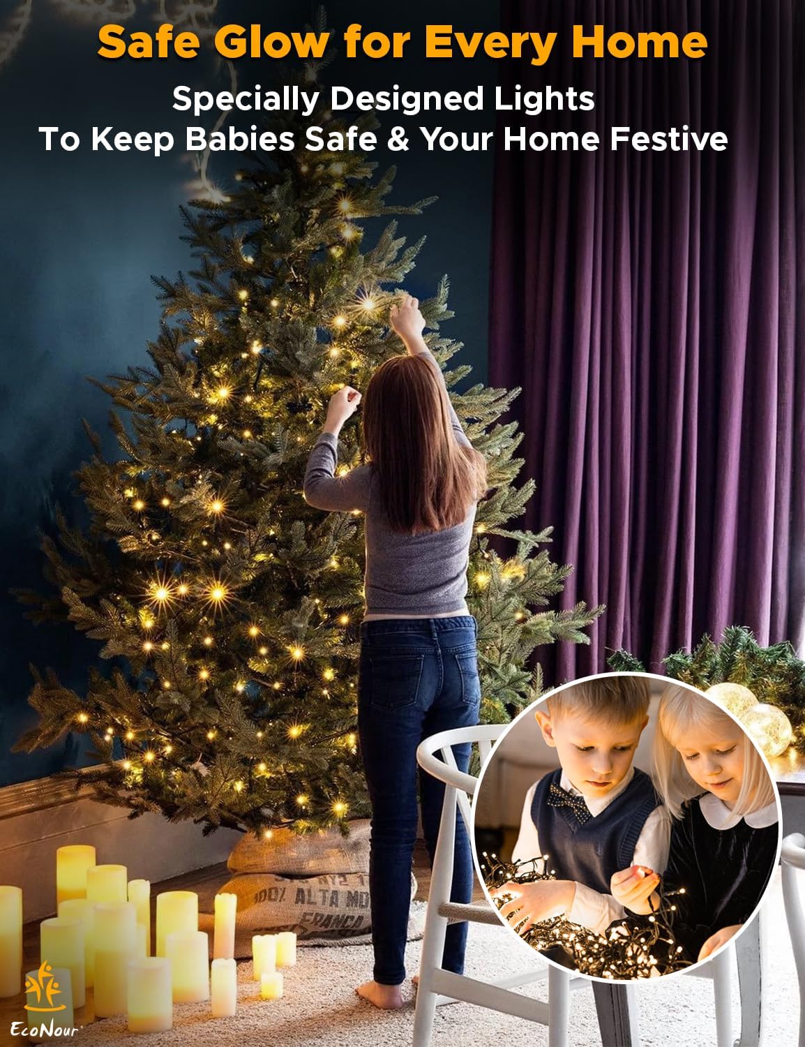 EcoNour 115Ft 2000 LED Cluster Twinkle Lights for Christmas Tree, 8 Modes String Lights for Decoration with Timer and Memory Function, Ambient Warm White Fairy Lights for Magical Home & Garden Decor