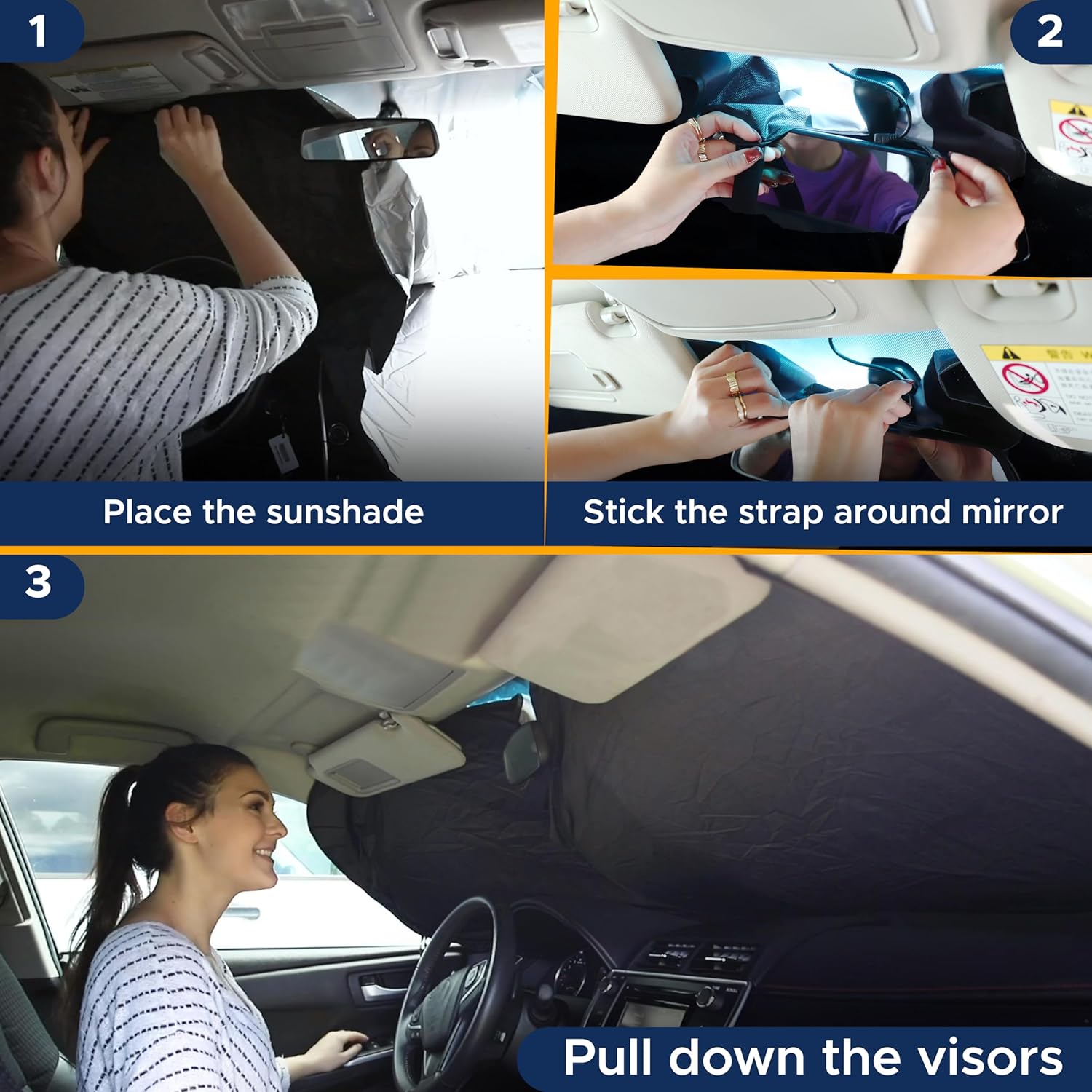 EcoNour Mirror Cut Foldable Windshield Sun Shade for Car | 240T UV & Heat Reflective Sunshade with Storage Pouch | Keeps Interior Cool | Fits Most Sedans, SUVs & Trucks – Medium (64