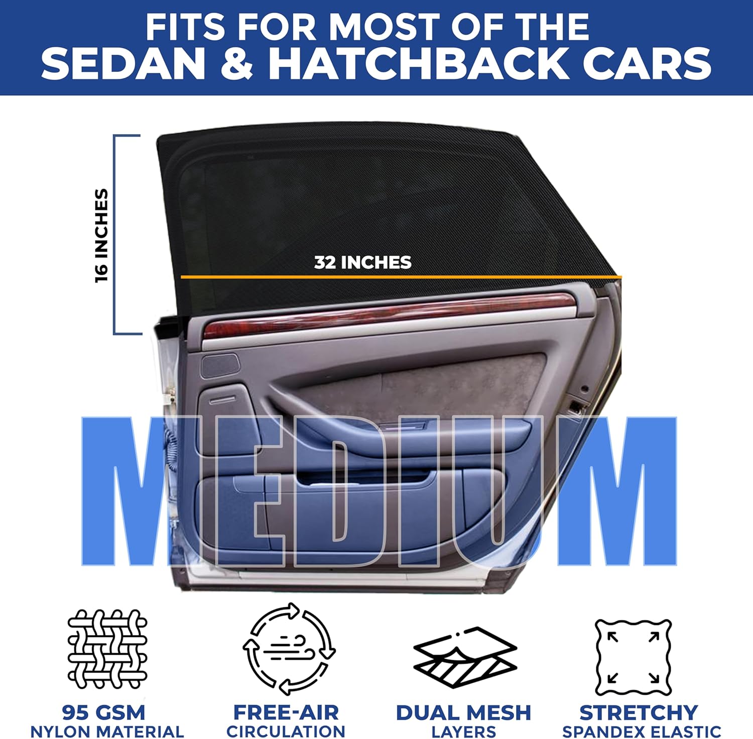 EcoNour Car Window Shade | 100% Protection from Bugs, UV and Car Mosquito Net for Camping | Breathable Mesh Baby Car Window Covers for Privacy Blackout | Pack of 2 (Medium 36