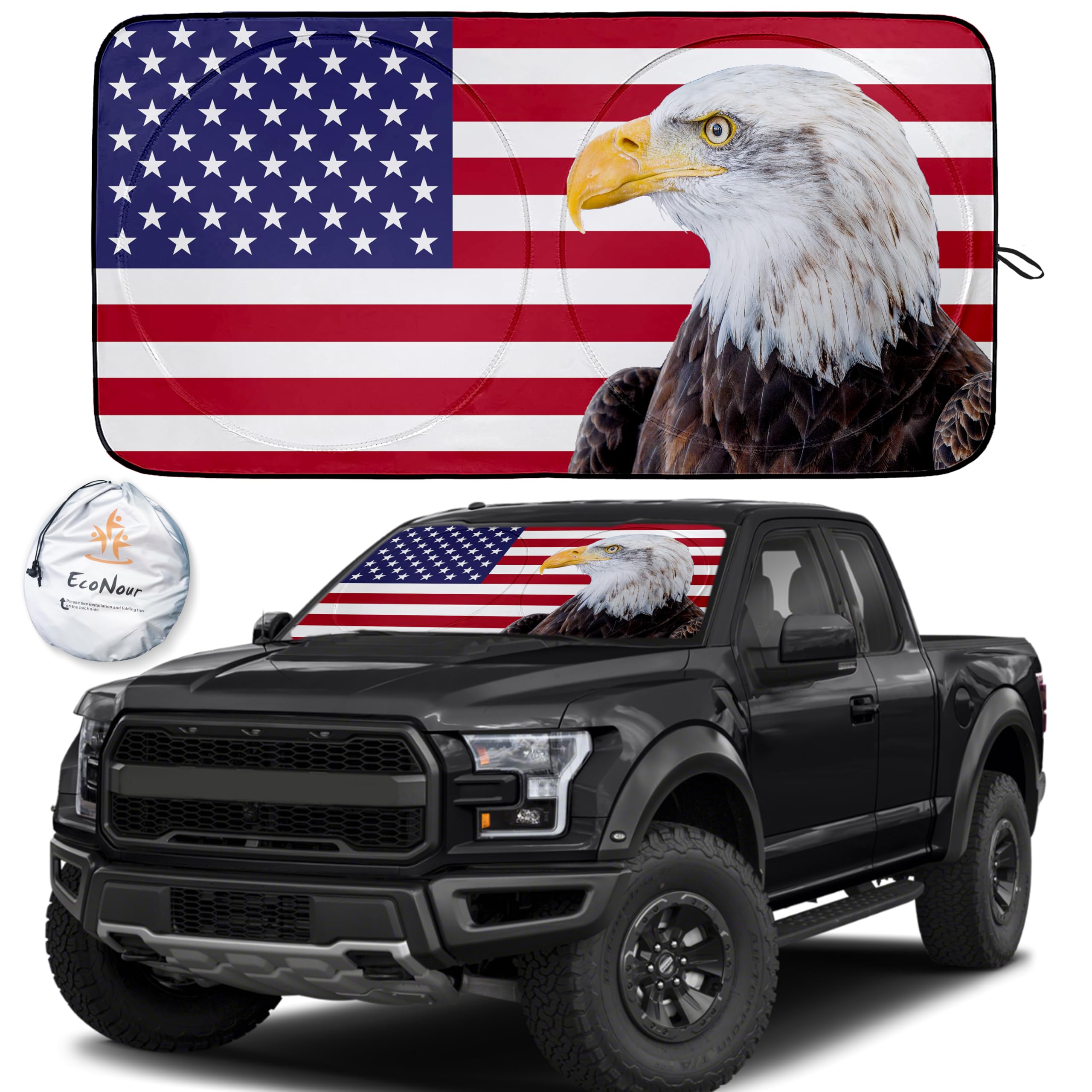EcoNour Patriotic Windshield Sun Shade 64