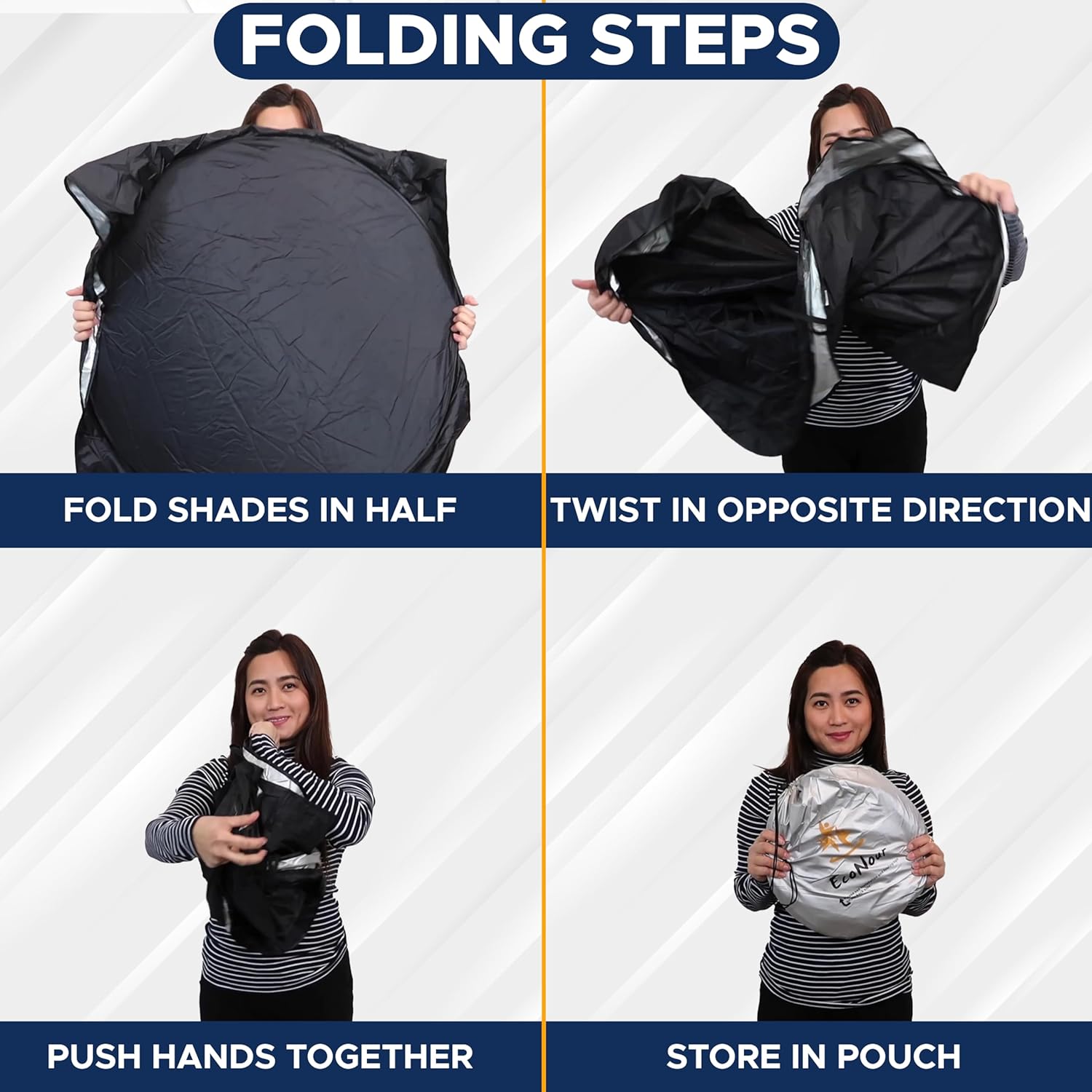 EcoNour Car Front Windshield Sun Shade | Durable 240T Material Sun Visor for UV Rays and Sun Heat Protection | Car Interior Accessories for Cooler Interior | Large (64