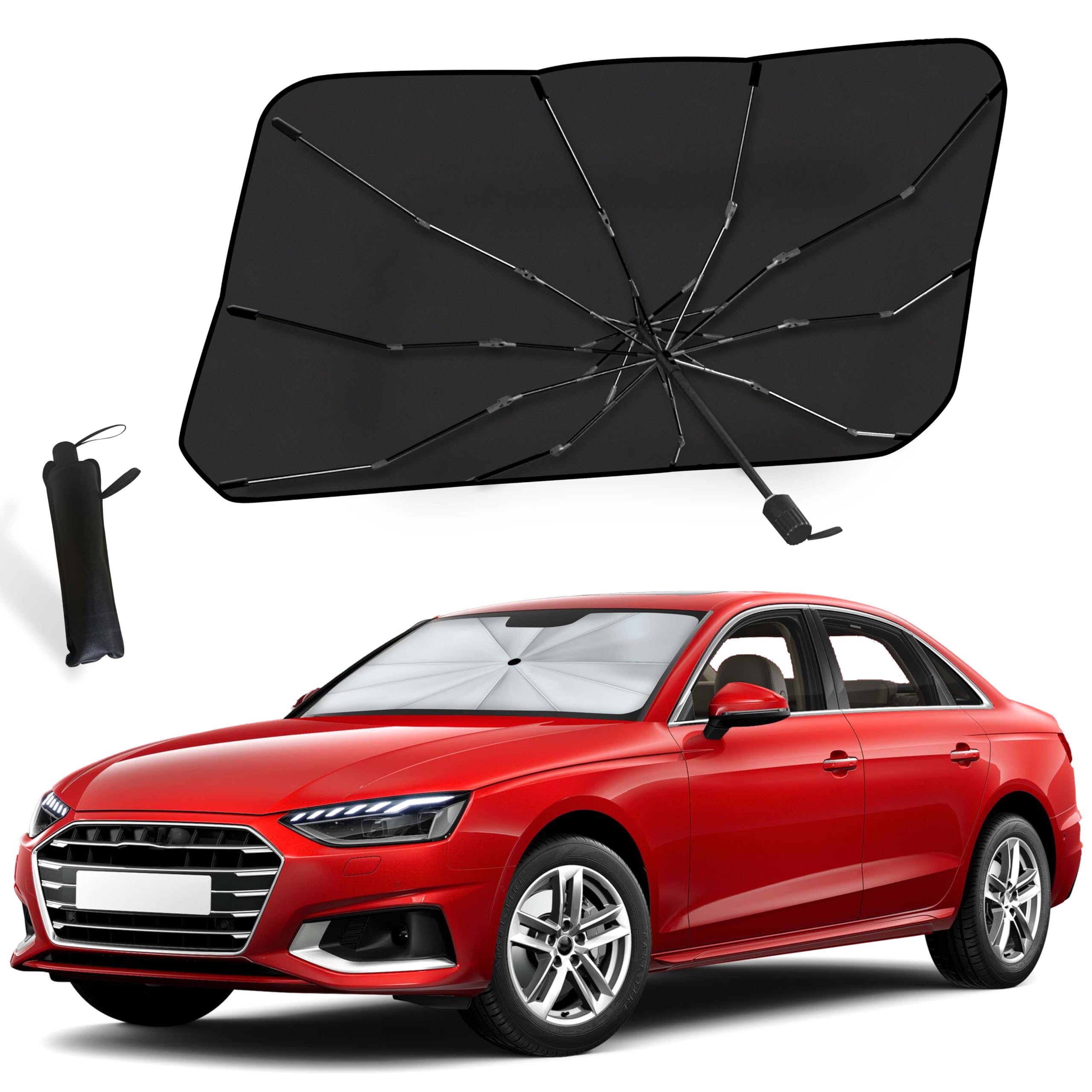 EcoNour Car Windshield Sun Shade, foldable umbrella design blocks UV rays and heat.