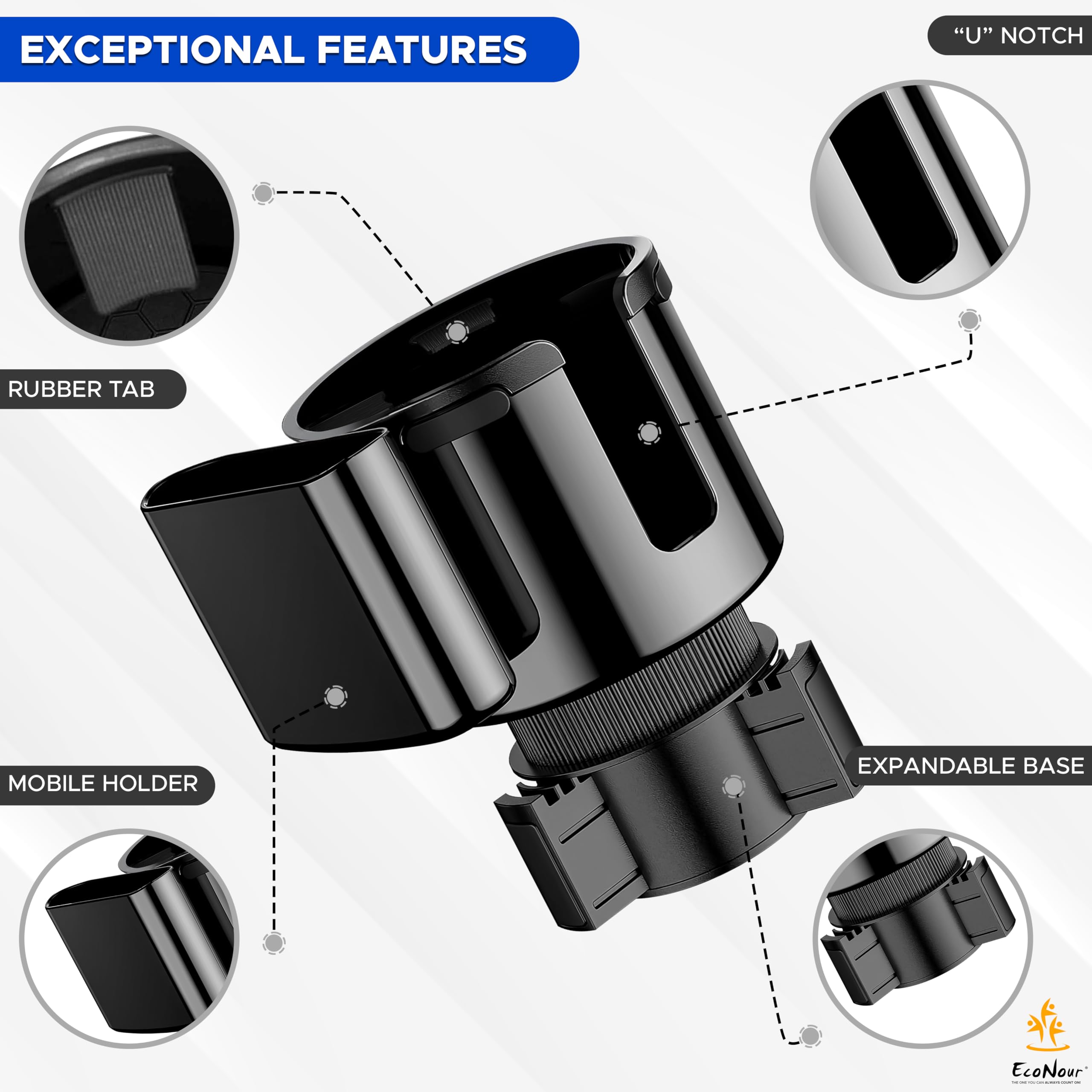 EcoNour Car Cup Holder Expander, universal fit for cars, SUVs, and trucks.