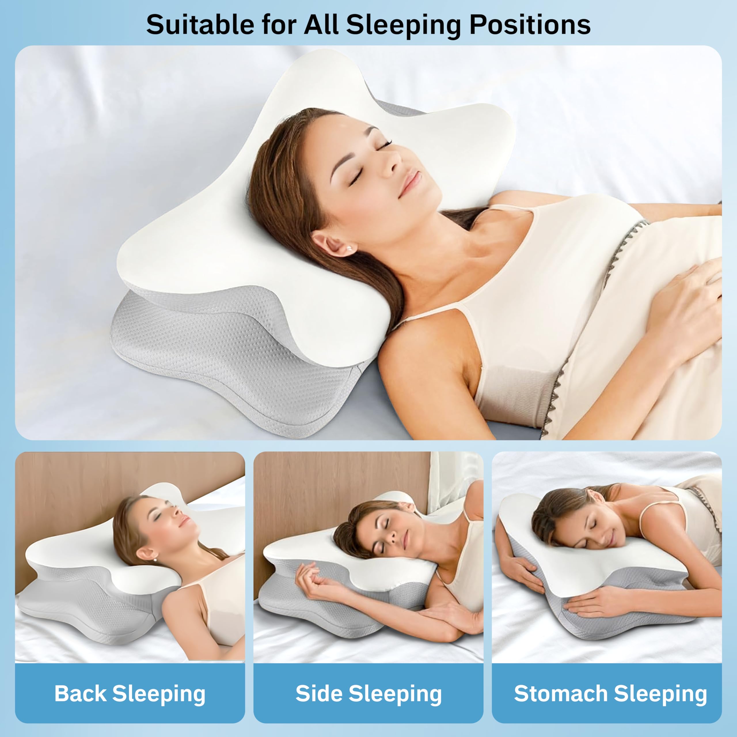 Ergonomic Cervical Neck Pillow for side, back, and stomach sleepers