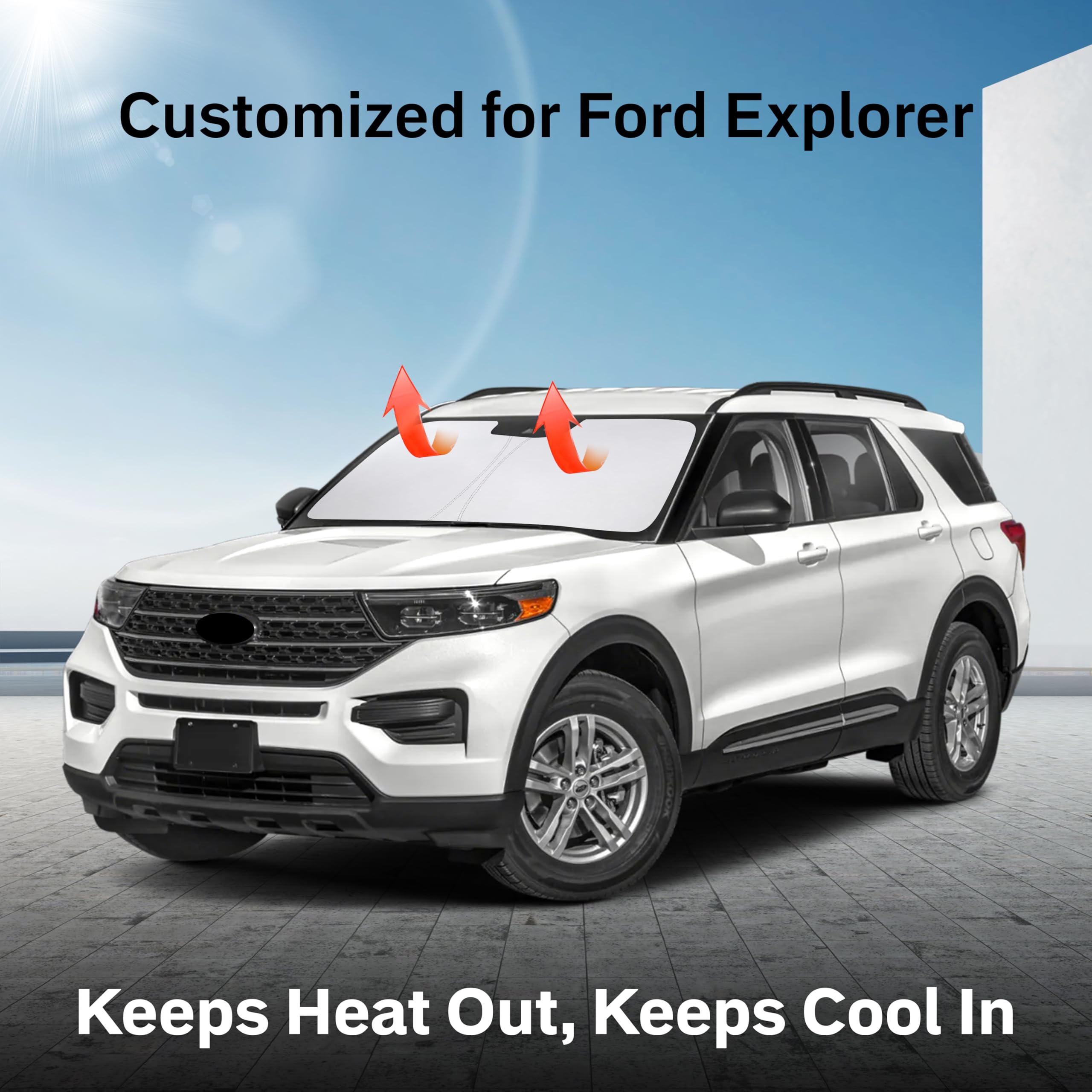 EcoNour Ford Explorer Windshield Sunshade keeps SUV interior cool