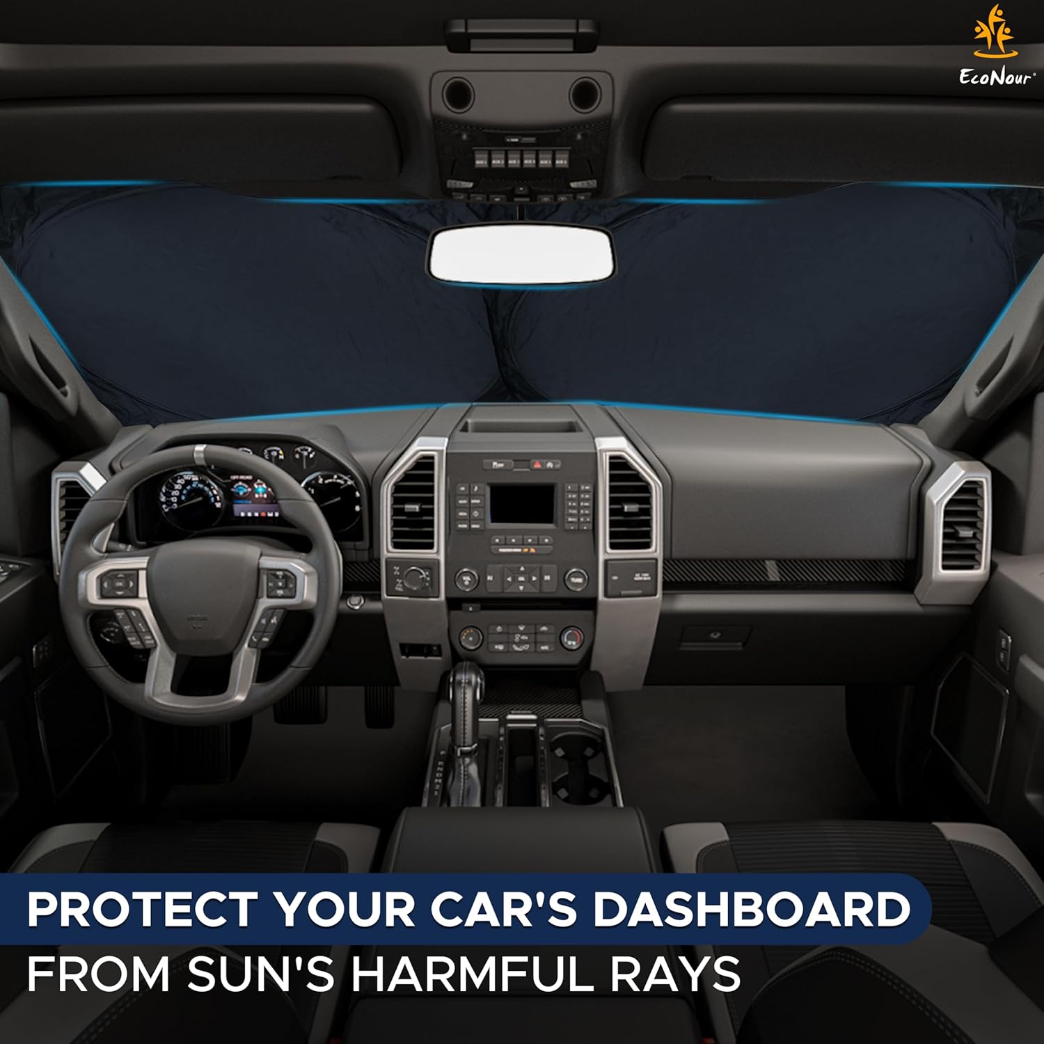 EcoNour Car Windshield Sun Shade with Storage Pouch | Durable 240T Material Car Sun Visor for UV Rays and Sun Heat Protection | Car Interior Accessories for Sun Heat | Large (69 inches x 35 inches)
