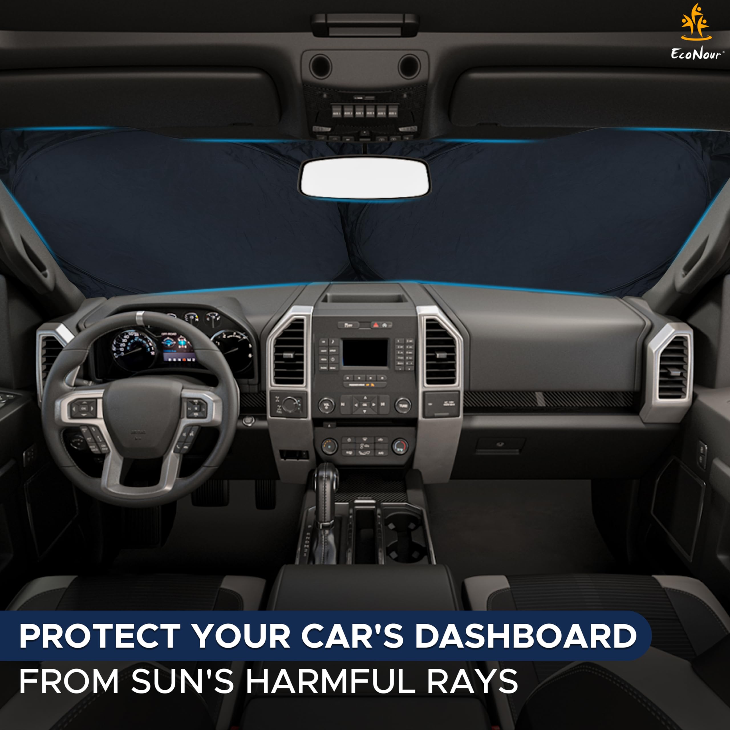 Truck Windshield Sun Shade – Foldable 240T Reflective Sun Shield for Trucks