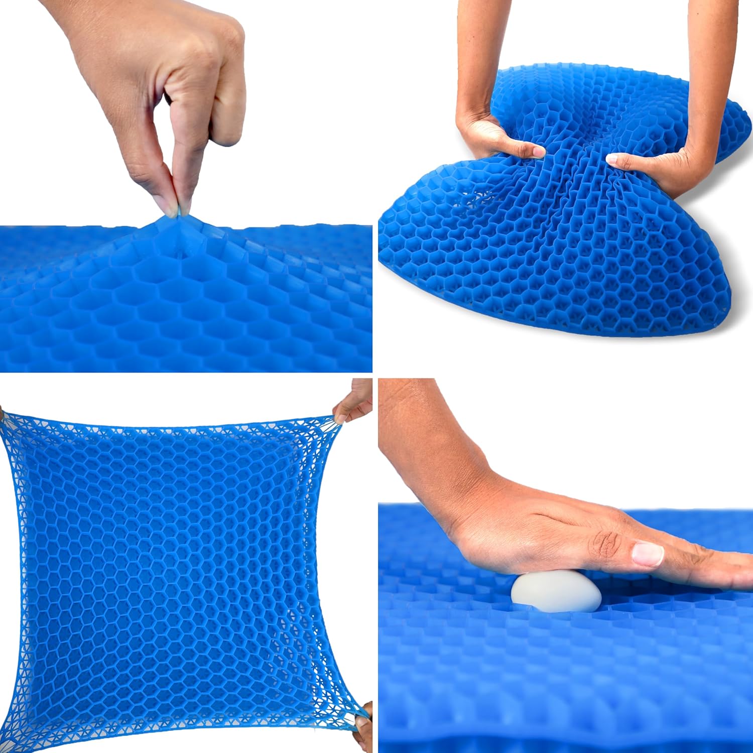 EcoNour Gel Seat Cushion for Pain Relief - Blue | Removable Double-Layer Honeycomb Design for Tailbone & Sciatica Relief | Durable, Breathable & Washable Cover Cushion for Office, Car and Wheelchair