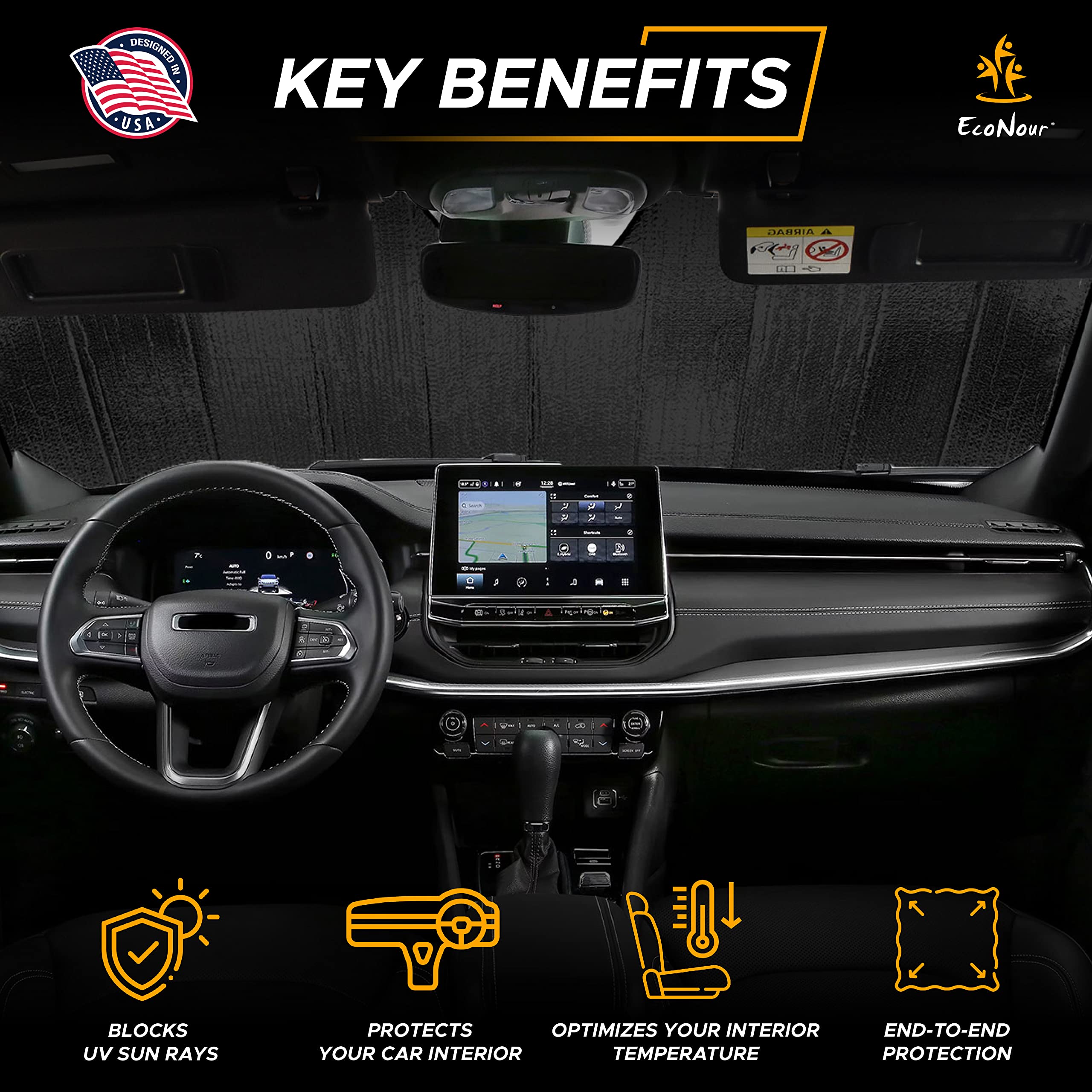 Accordion Windshield Sunshade for Trucks, Commercial & Semi EcoNour