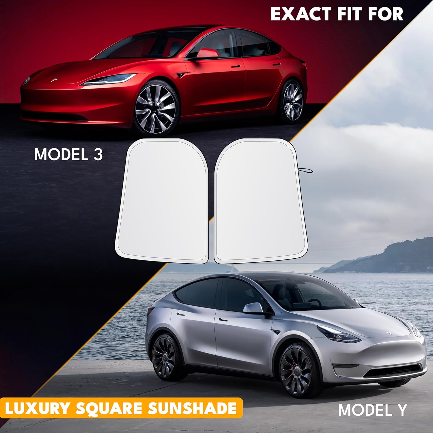 EcoNour Tesla Windshield Sun Shade | Foldable Front Windshield Shade for Sun, Heat and UV Rays | Car Front Window Sunshade | Sun Protection Shade Fit for Tesla Model-3 & Model-Y