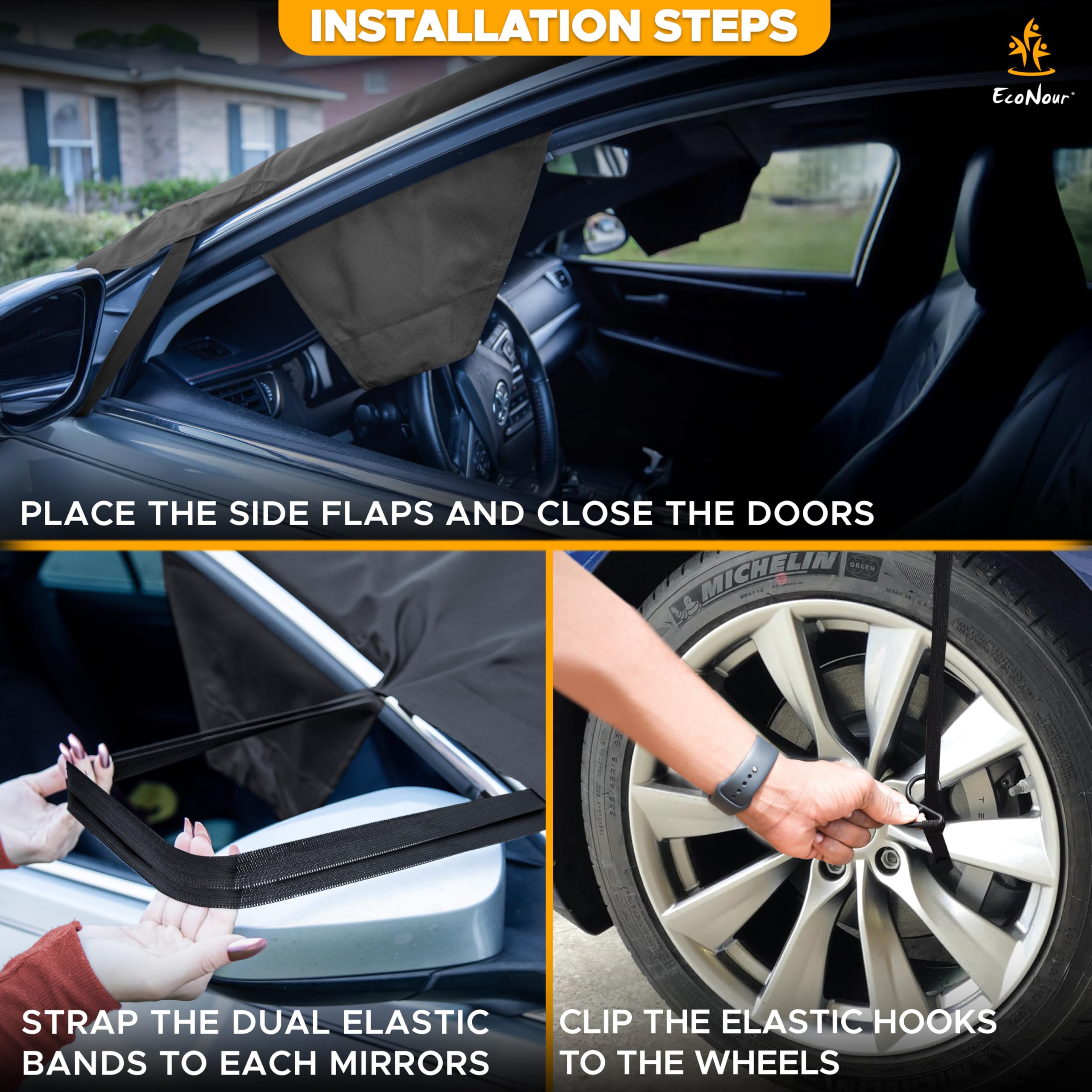 Winter Car Snow Cover for Subaru Crosstrek, EcoNour heavy-duty 600D Oxford, S-Hook straps for secure fit, protects against ice and snow.