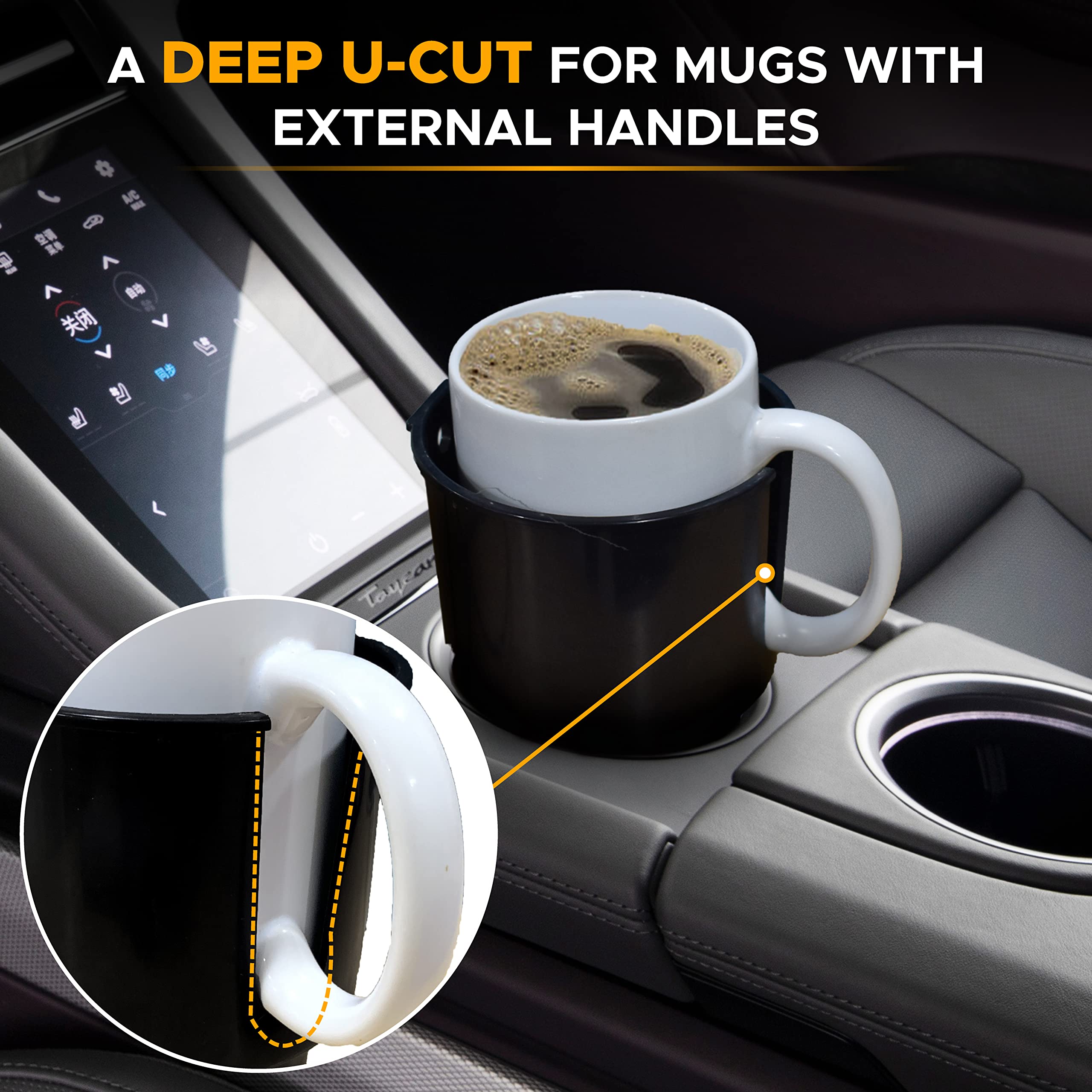 EcoNour Car Cup Holder Expander, detachable base for drinks and phone holder in cars