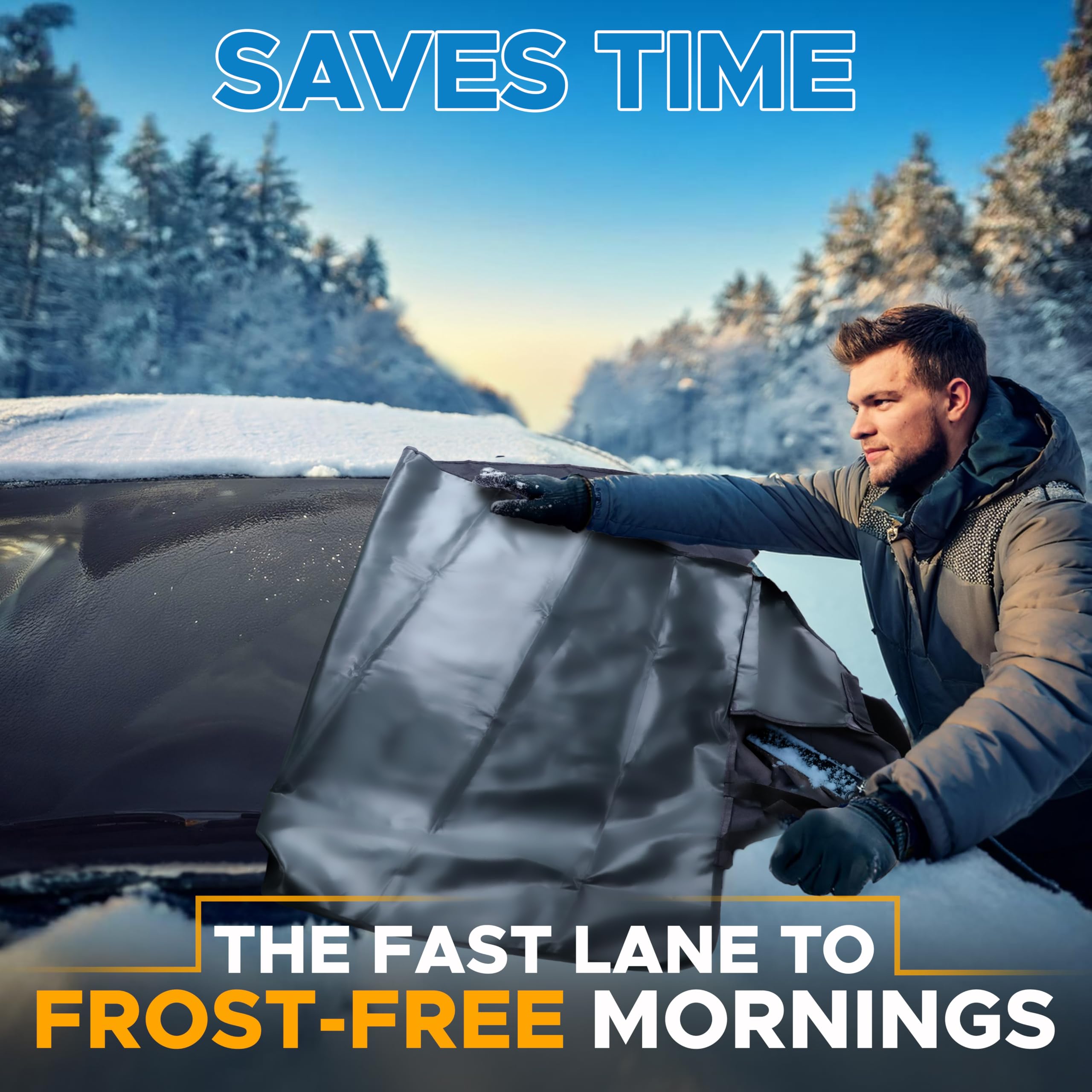 Heavy-duty Windshield Snow Cover for Ford F150 – F450, EcoNour 600D Oxford, protects truck from snow, ice, and frost, windproof design.