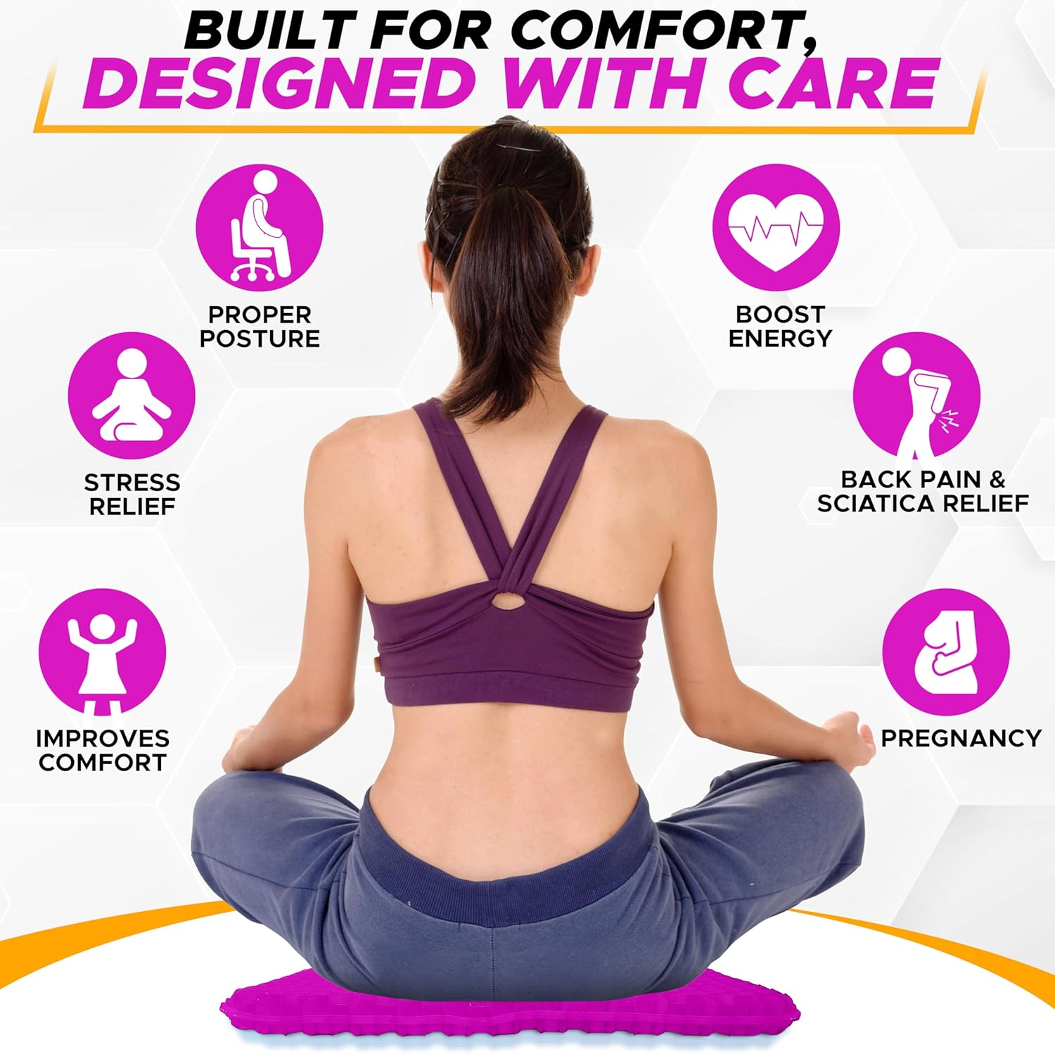 EcoNour Gel Seat Cushion for Pain Relief - Rose Red | Removable Double-Layer Honeycomb Design for Tailbone & Sciatica Relief | Durable, Breathable & Washable Cover Cushion for Office, Car & Wheelchair