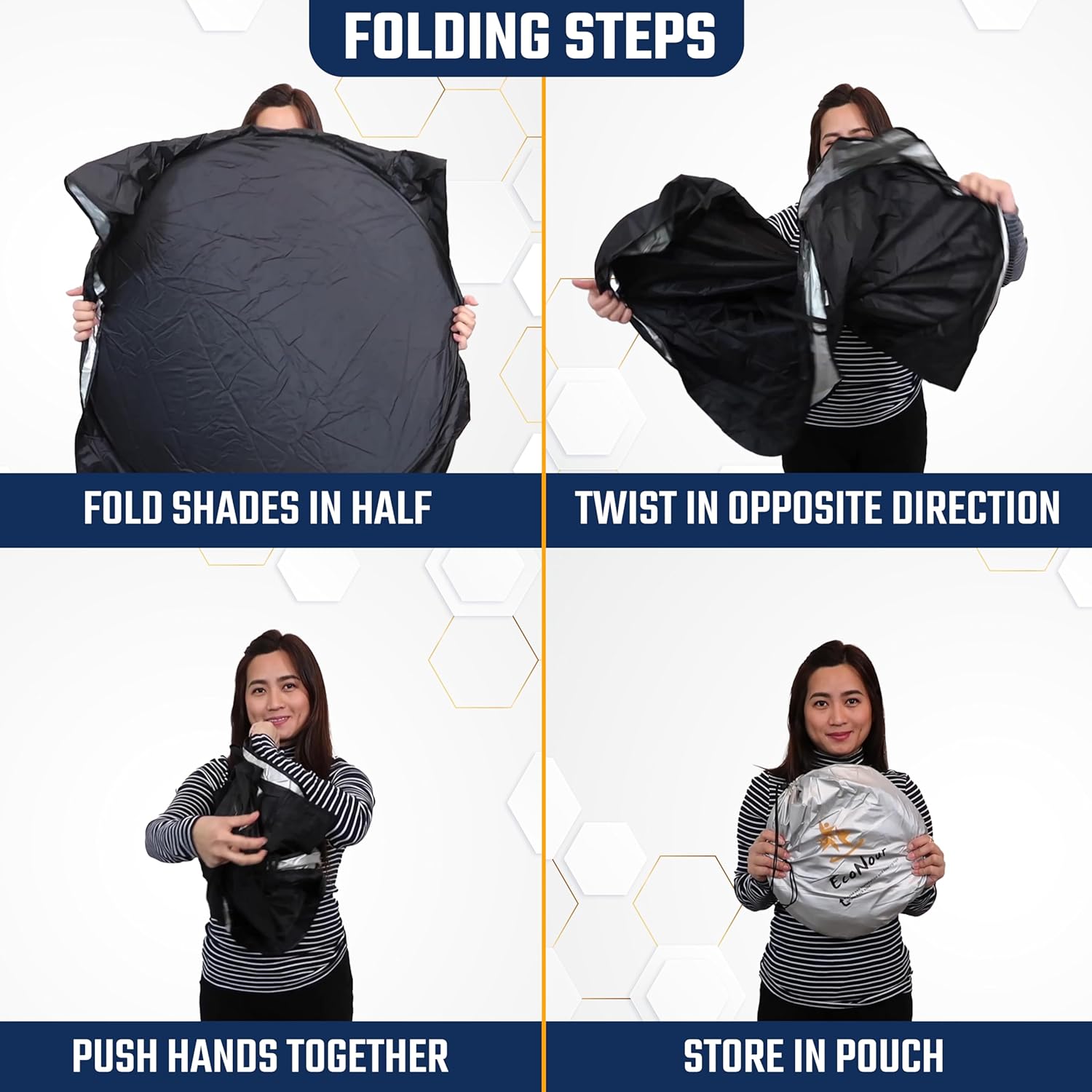 EcoNour Car Windshield Sun Shade with Mirror Cut-Out | Durable 240T Material Car Sun Visor for UV Rays and Sun Heat Protection | Car Interior Accessories for Cooler Interior | Small (59