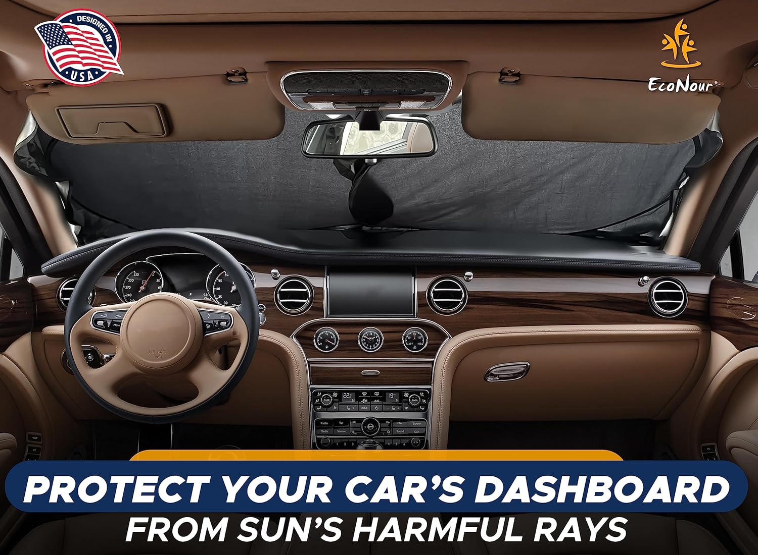 EcoNour Car Windshield Sun Shade with Storage Pouch | Durable 240T Material Car Sun Visor for UV Rays and Sun Heat Protection | Car Interior Accessories for Sun Heat | X-Large (75 inches x 37 inches)