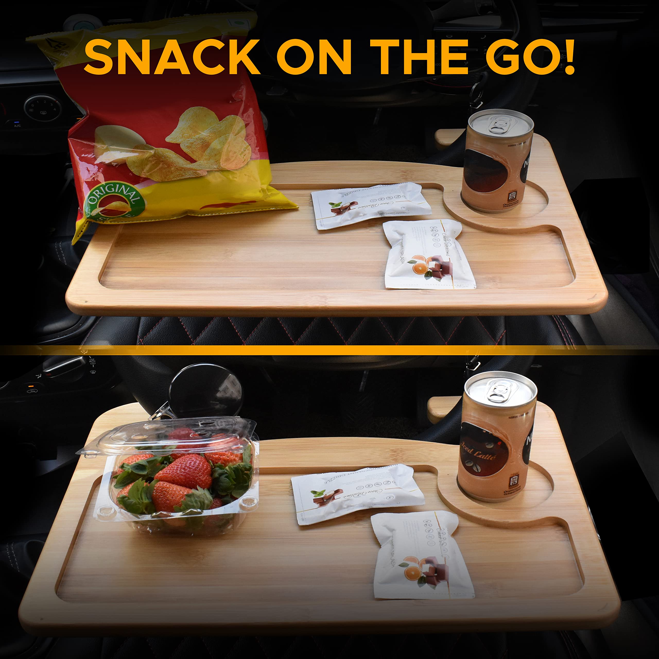 2 in 1 Car Steering Wheel Desk EcoNour Bamboo Tray for Eating & Working