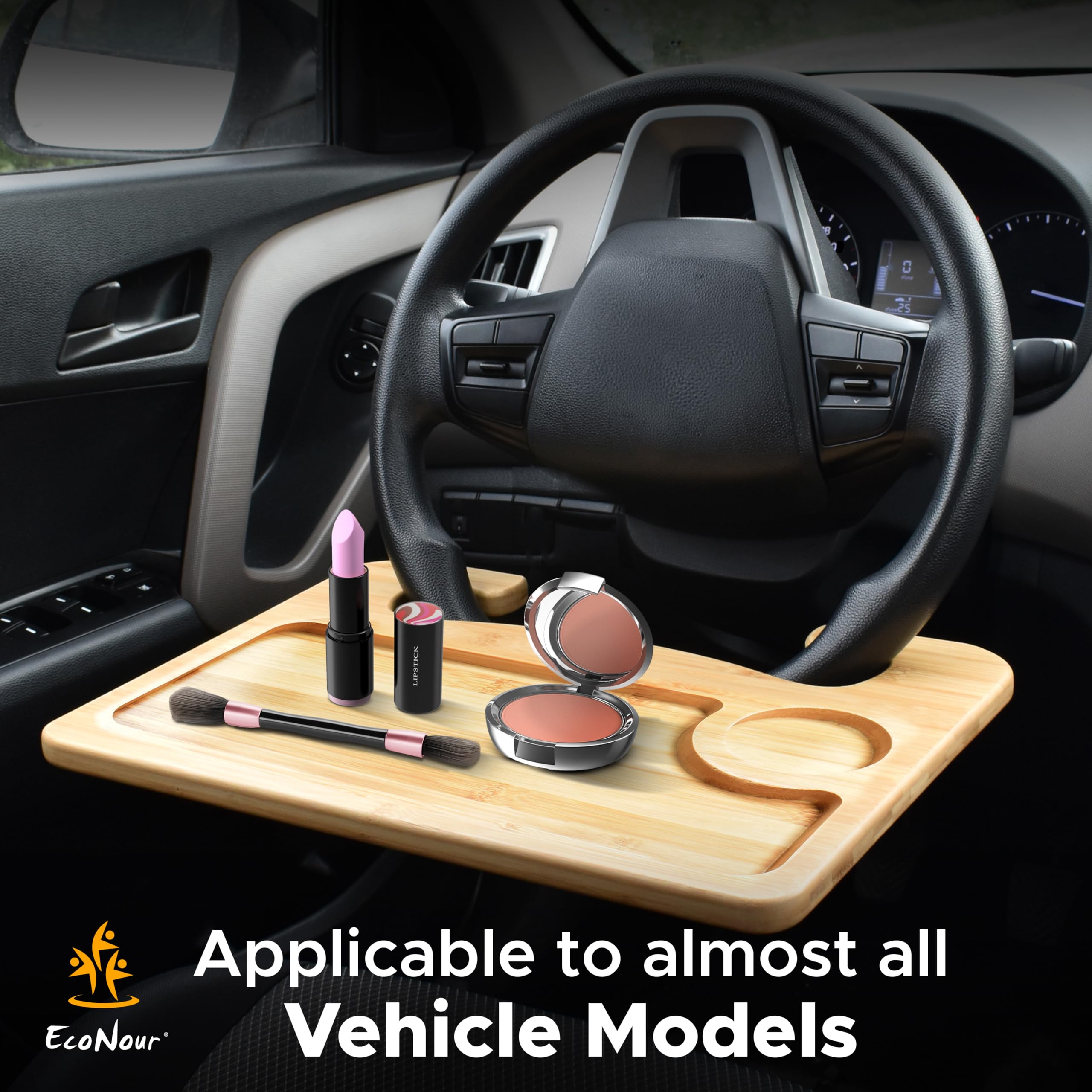 2 in 1 Car Steering Wheel Desk EcoNour Bamboo Tray Lap Desk for Cars
