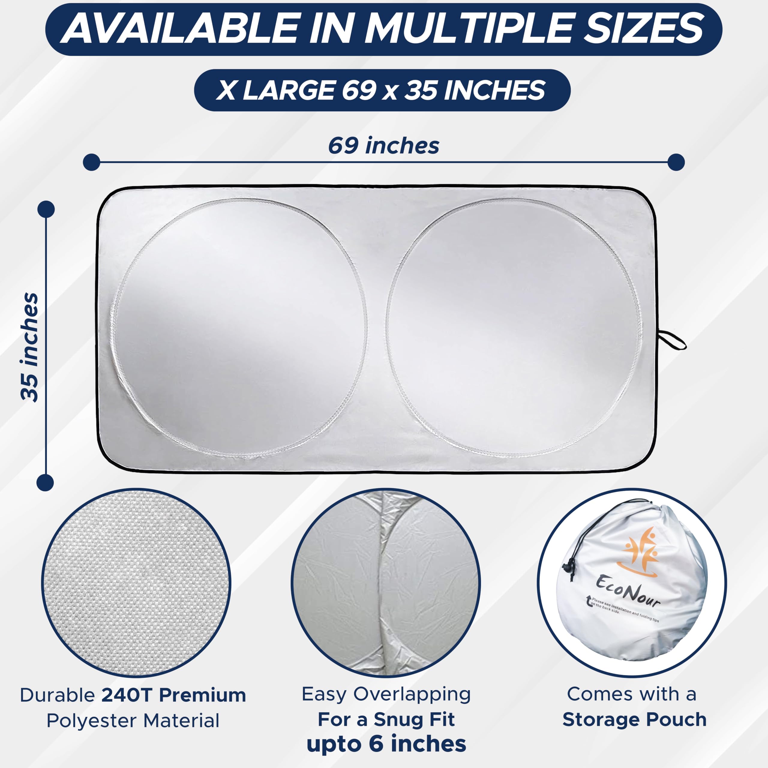 Truck Windshield Sun Shade – EcoNour Foldable Sun Shield Blocks Heat & Sunlight