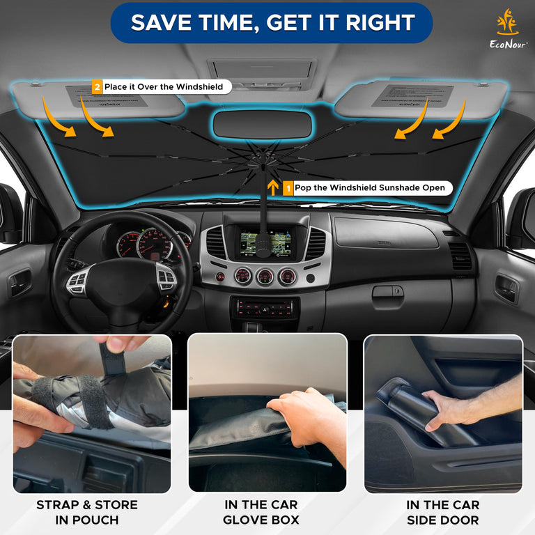 Car Windshield Sun Shade, EcoNour foldable design protects dashboards and interiors