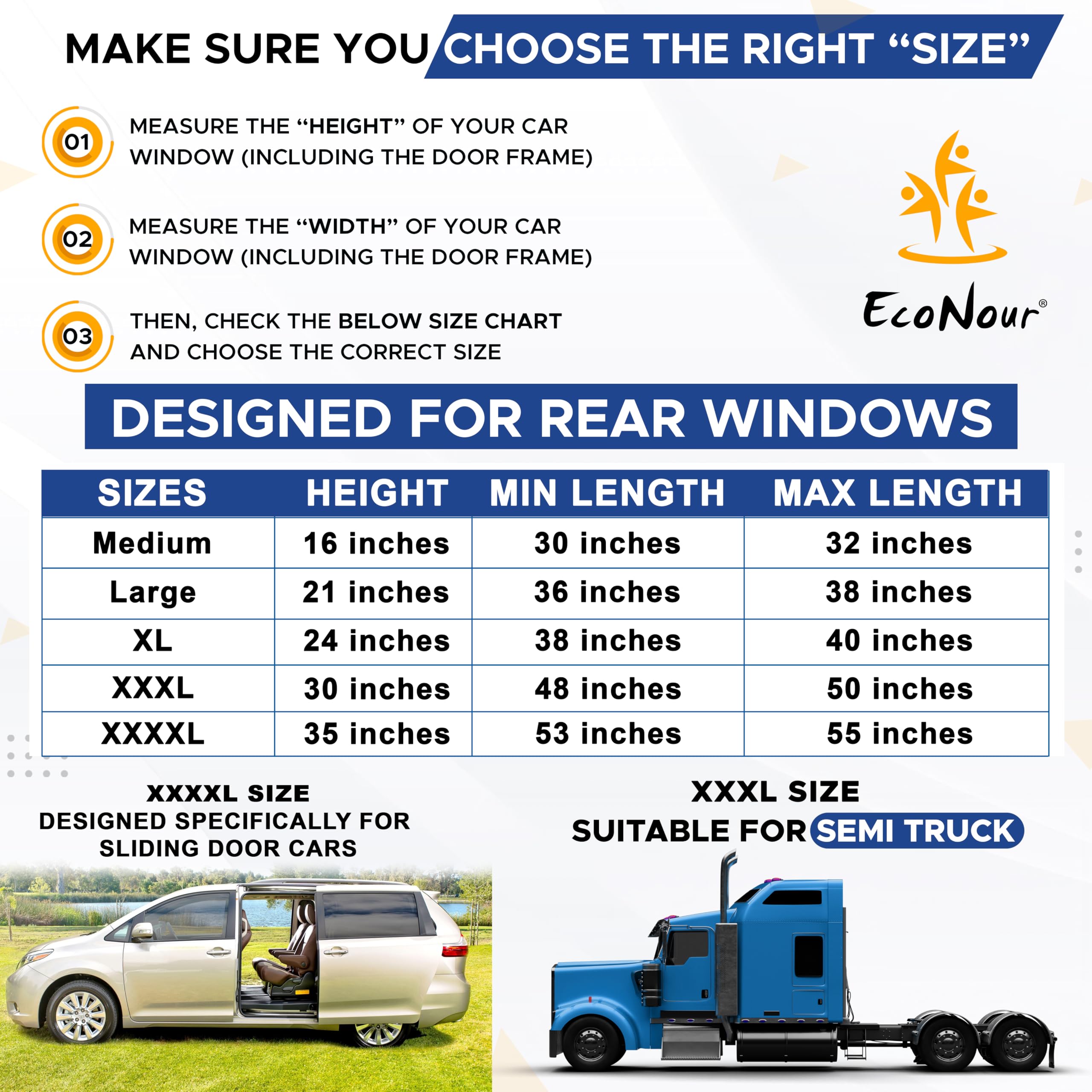 Truck Side Window Shade | EcoNour XXXL Breathable Mesh Sunshade for Cab Windows
